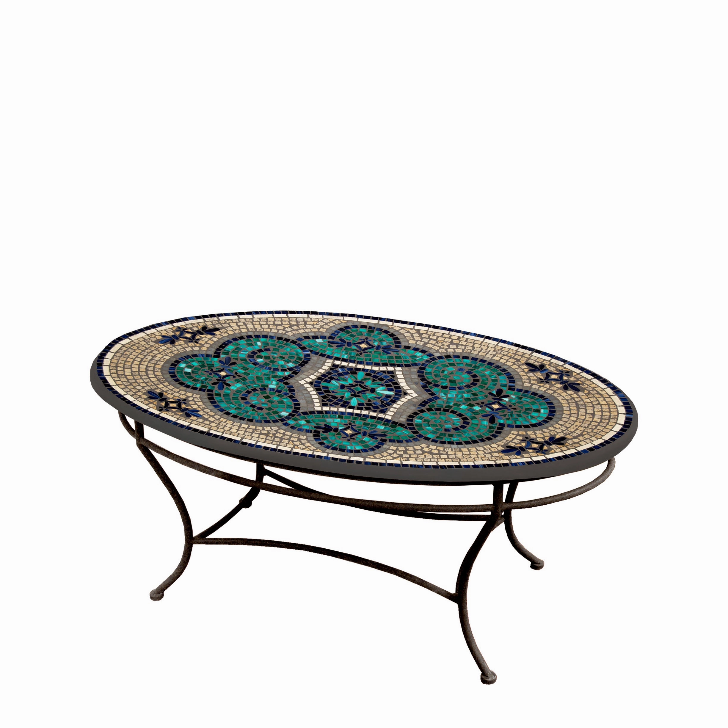 42" Oval Mosaic Stone Top Coffee Table