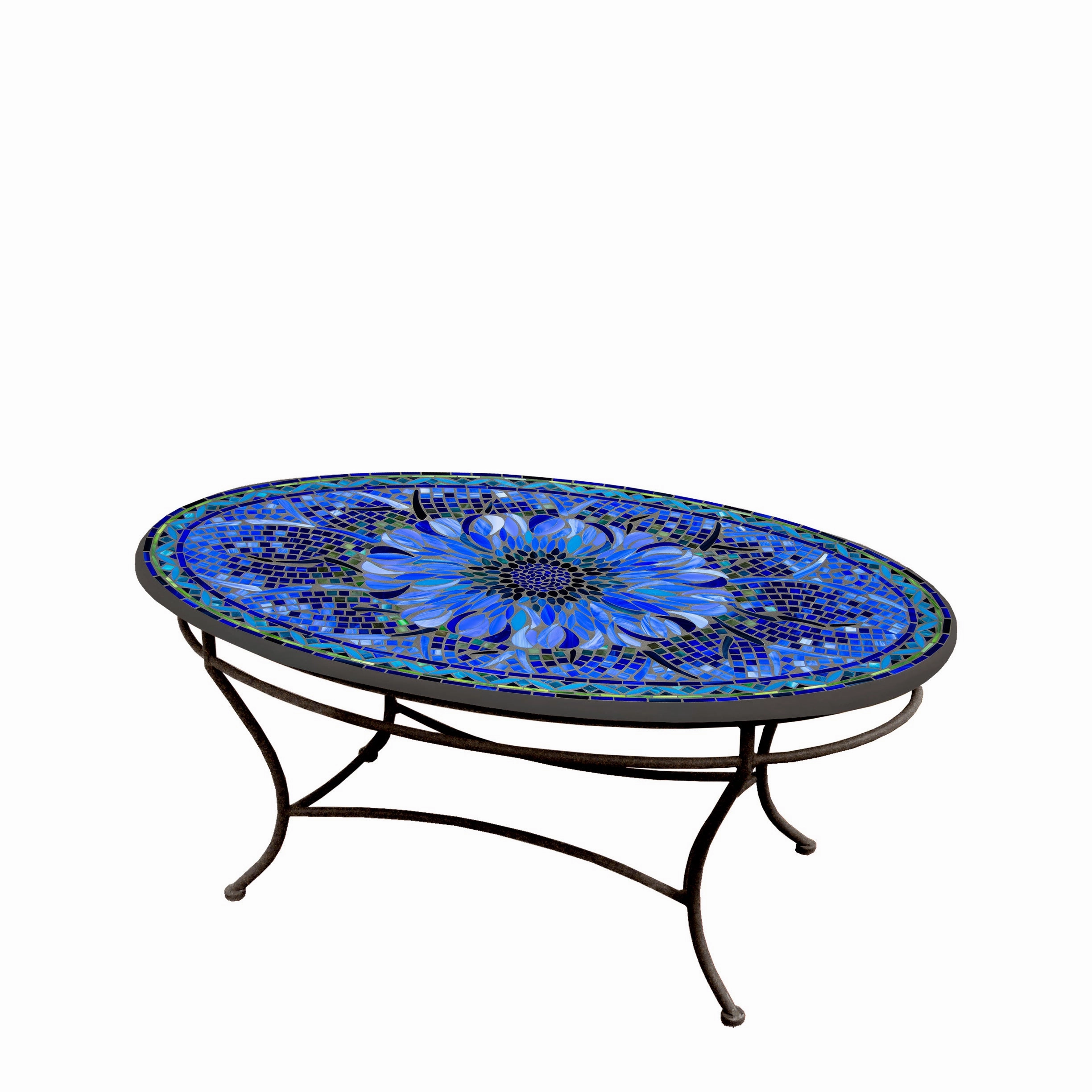 42" Oval Mosaic Stone Top Coffee Table