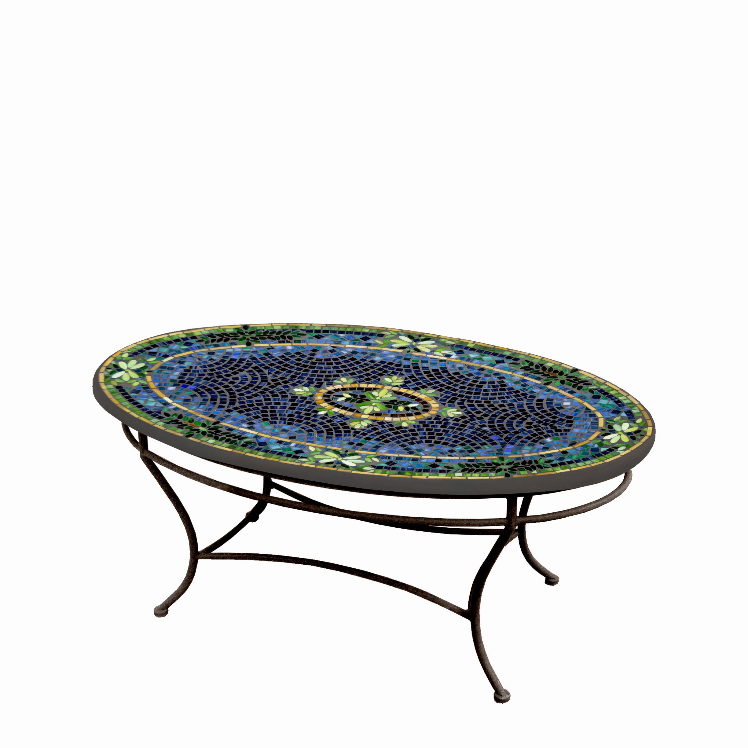 42" Oval Mosaic Stone Top Coffee Table