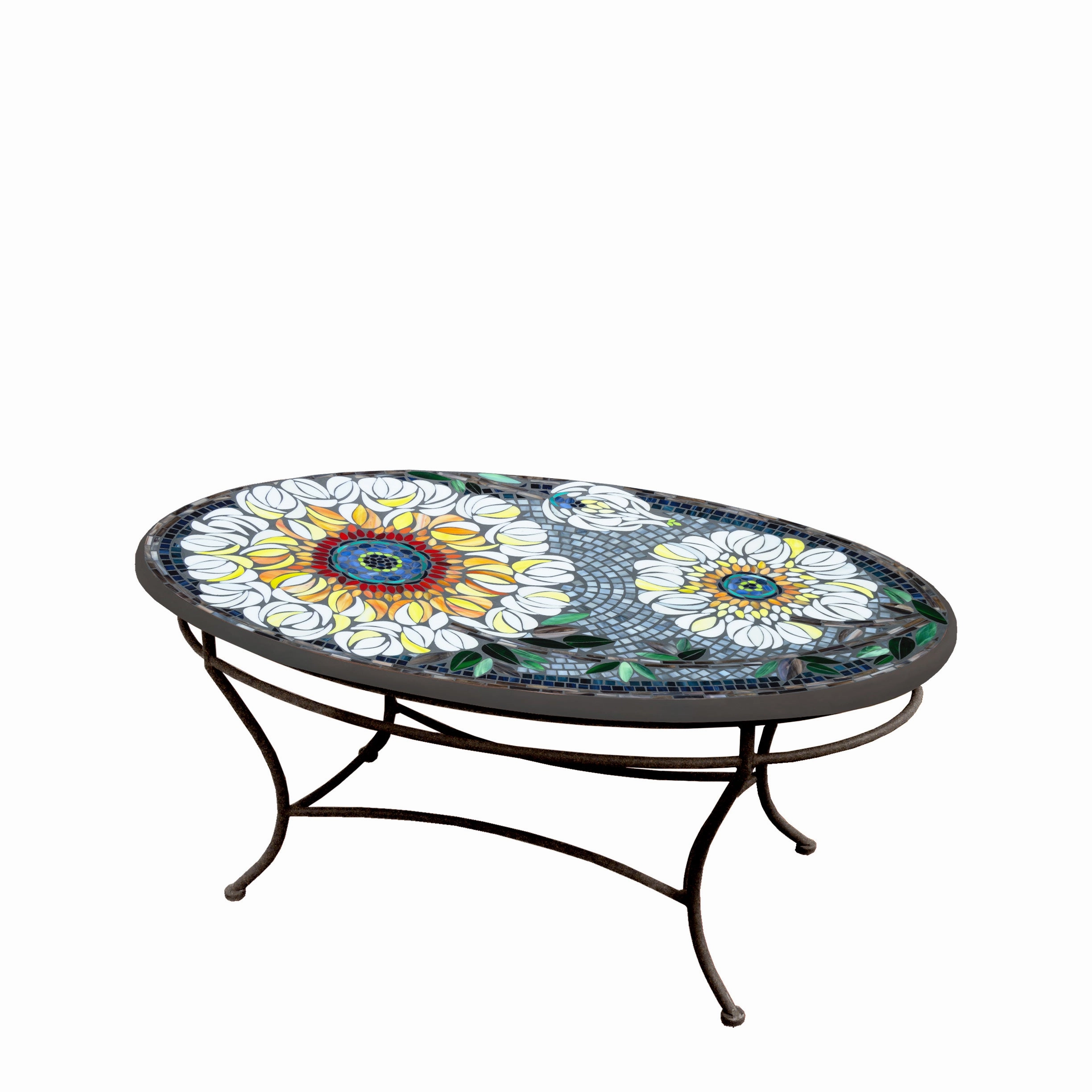 42" Oval Mosaic Stone Top Coffee Table