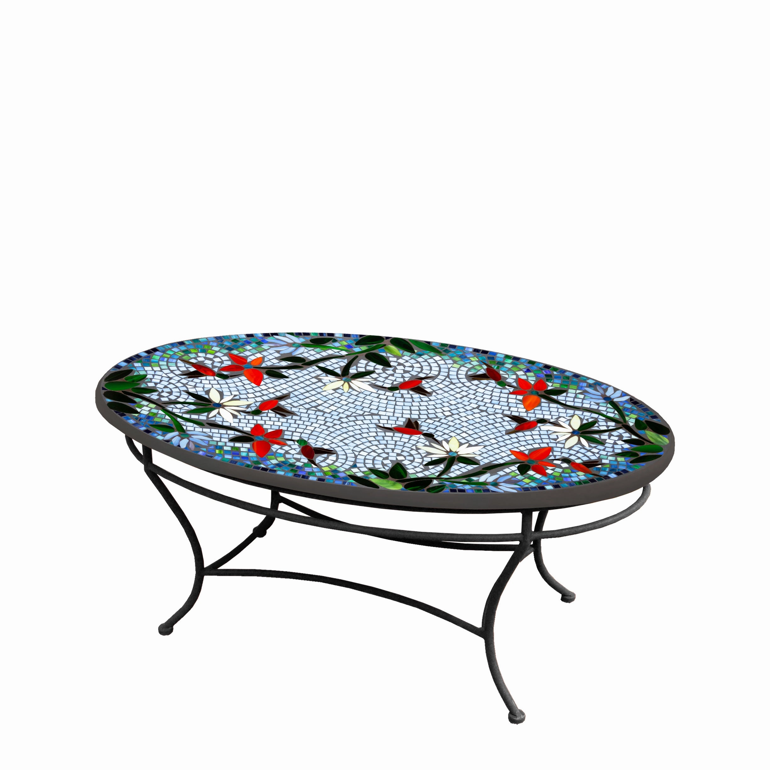 42" Oval Mosaic Stone Top Coffee Table