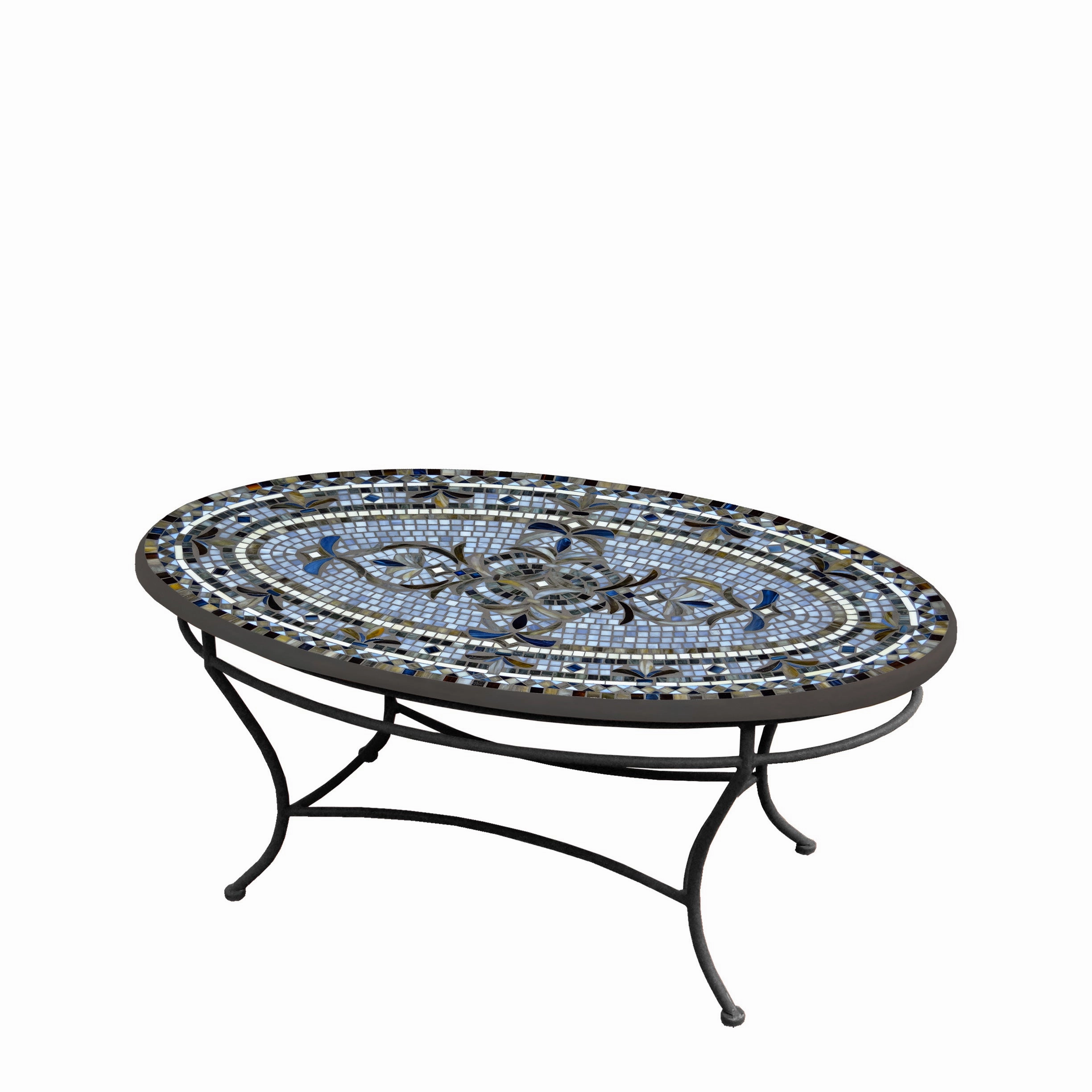 42" Oval Mosaic Stone Top Coffee Table
