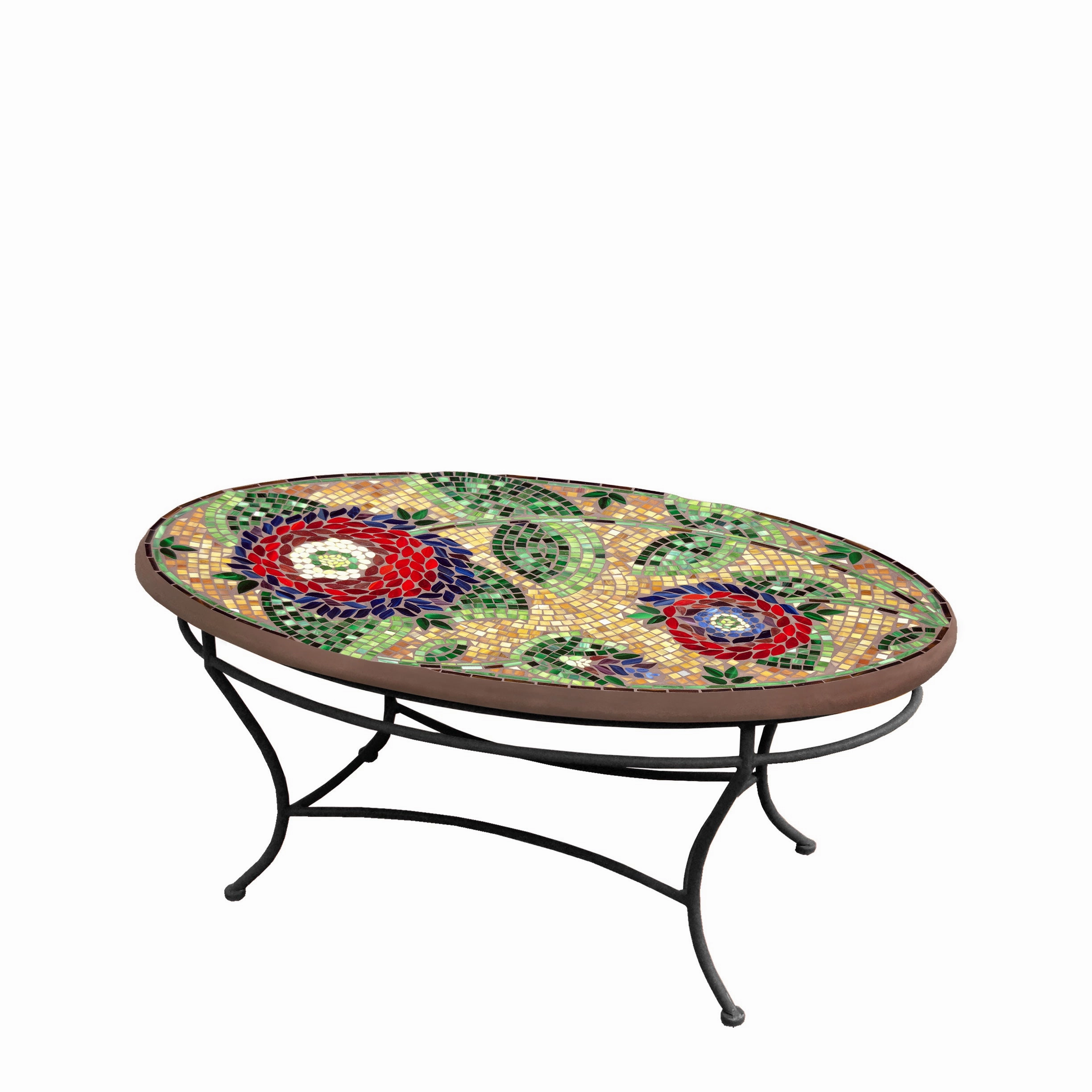 42" Oval Mosaic Stone Top Coffee Table