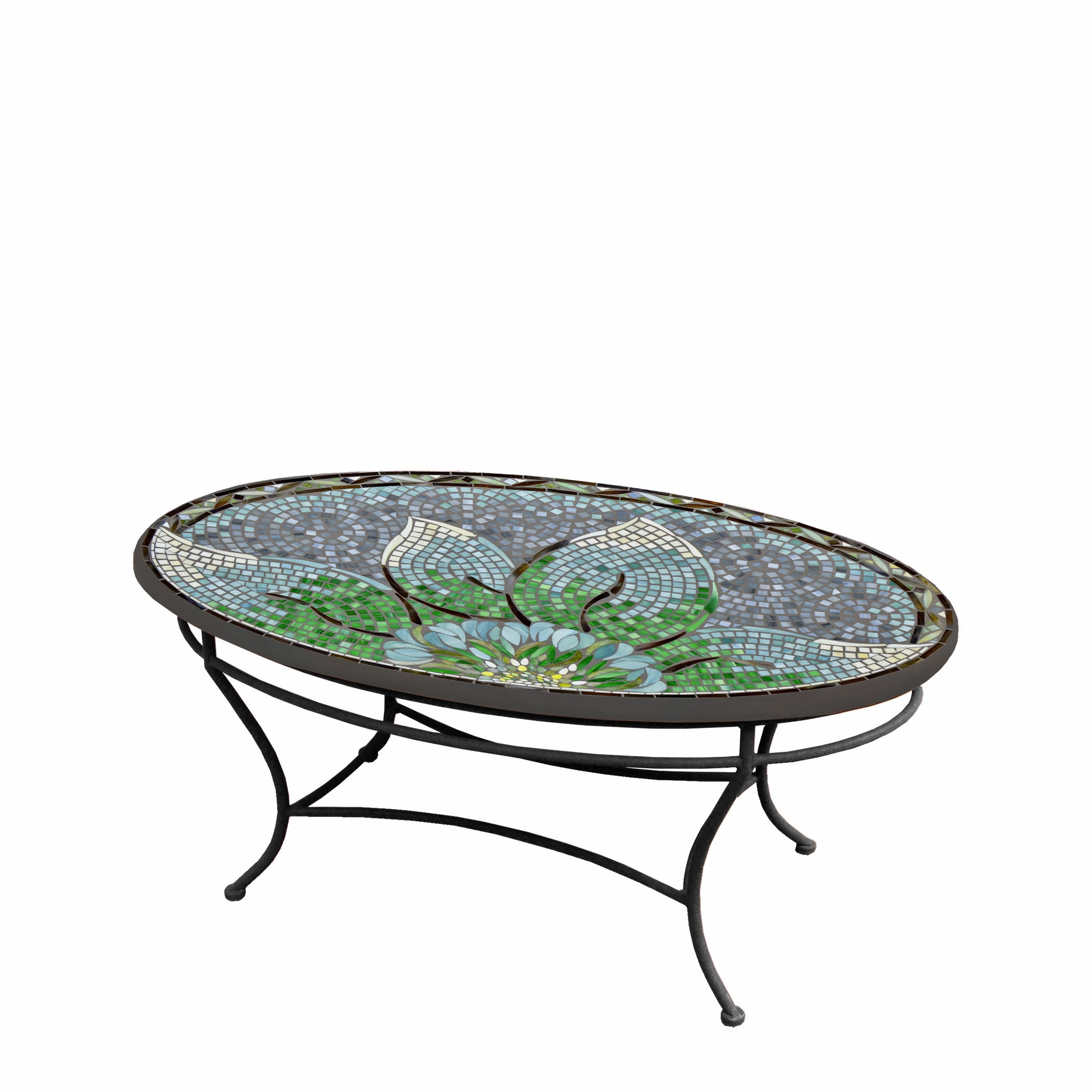 42" Oval Mosaic Stone Top Coffee Table