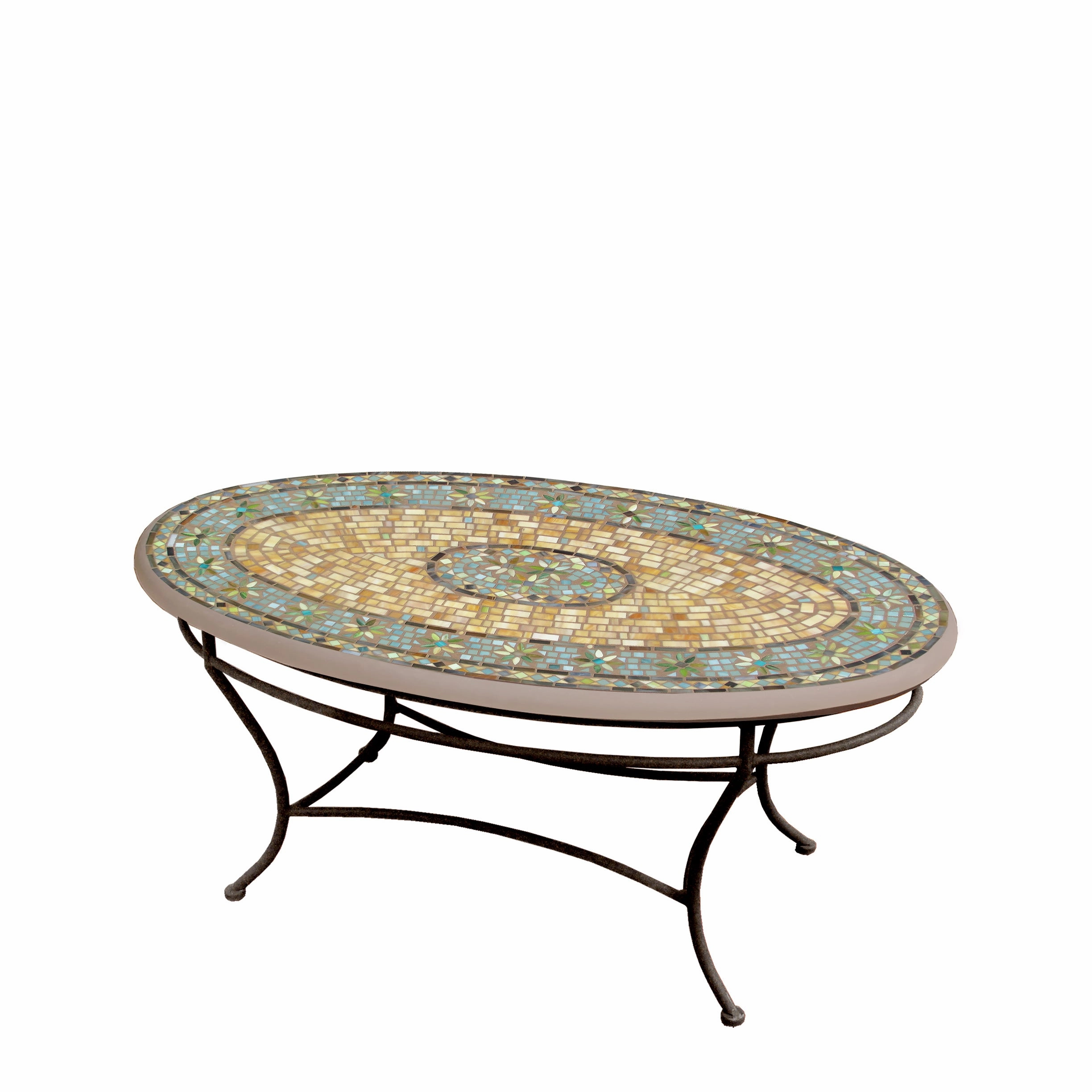 42" Oval Mosaic Stone Top Coffee Table