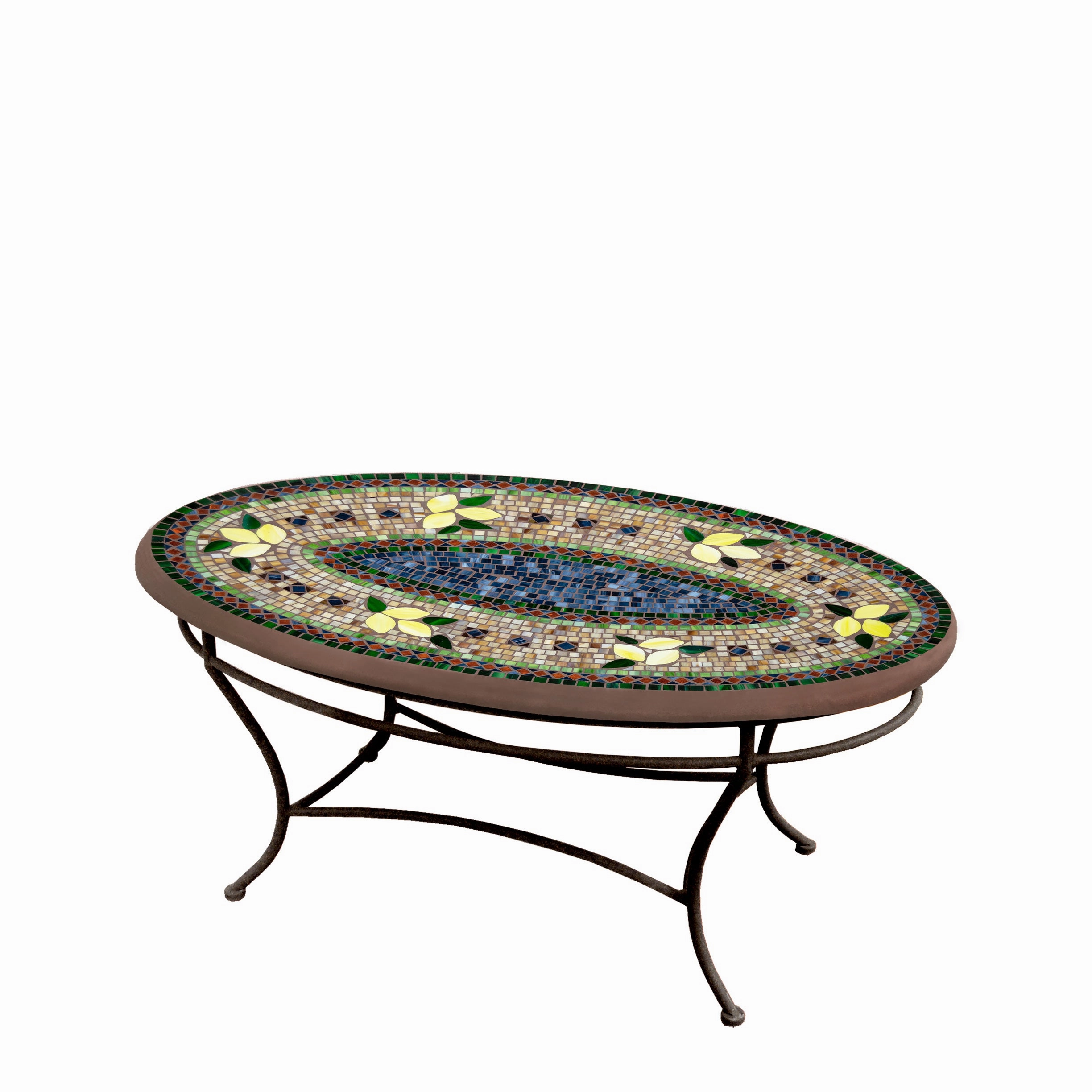 42" Oval Mosaic Stone Top Coffee Table