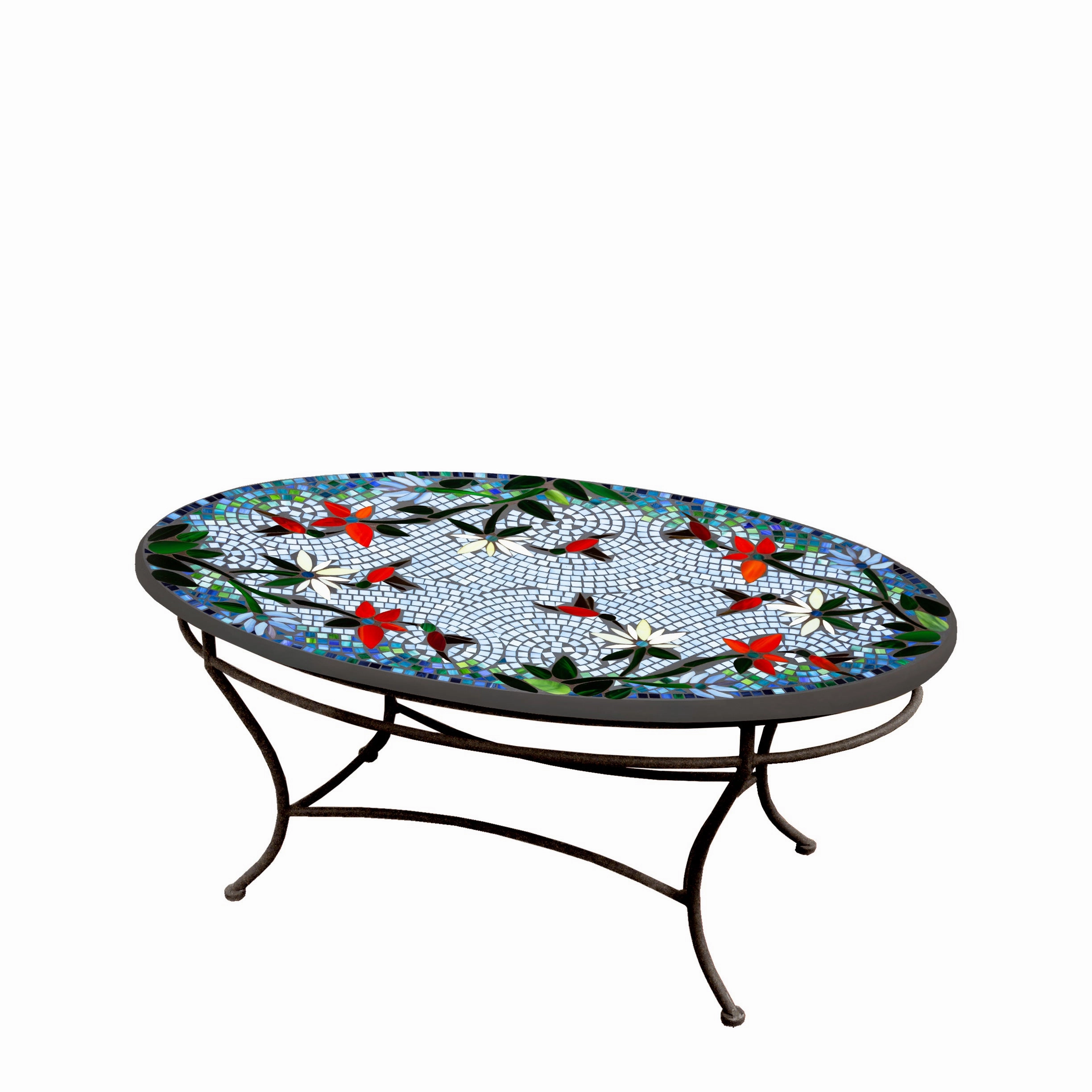 42" Oval Mosaic Stone Top Coffee Table