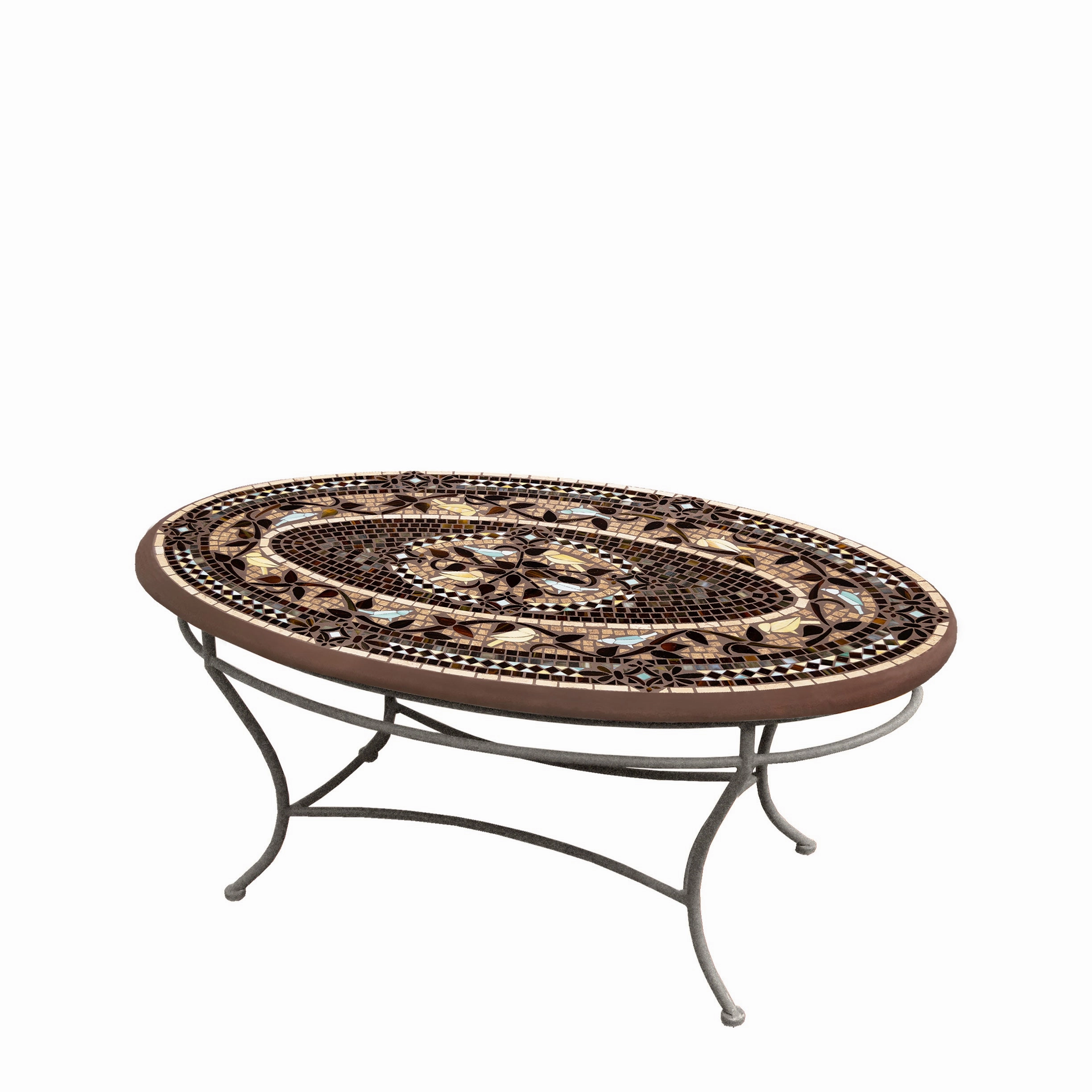 42" Oval Mosaic Stone Top Coffee Table