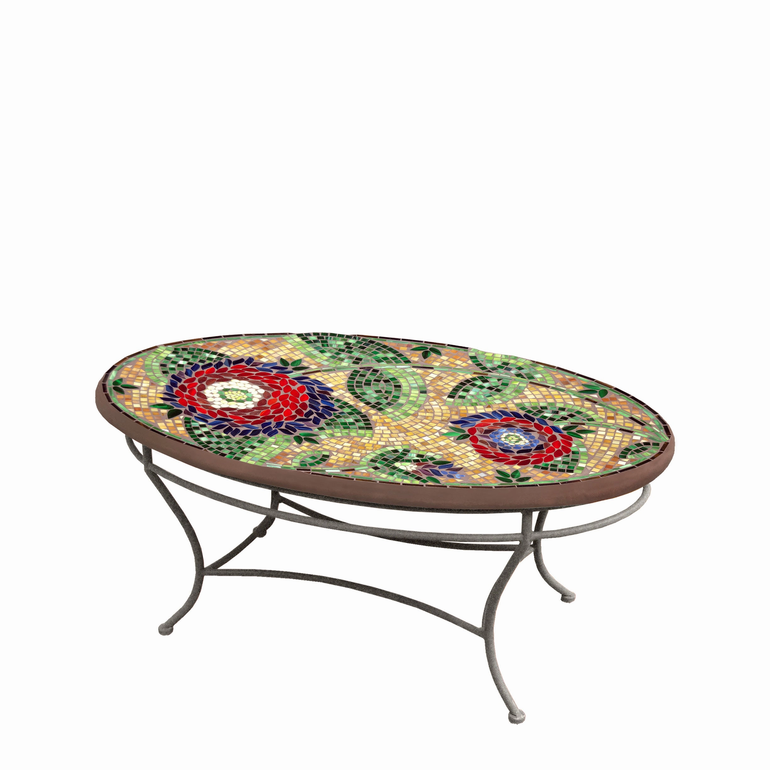 42" Oval Mosaic Stone Top Coffee Table