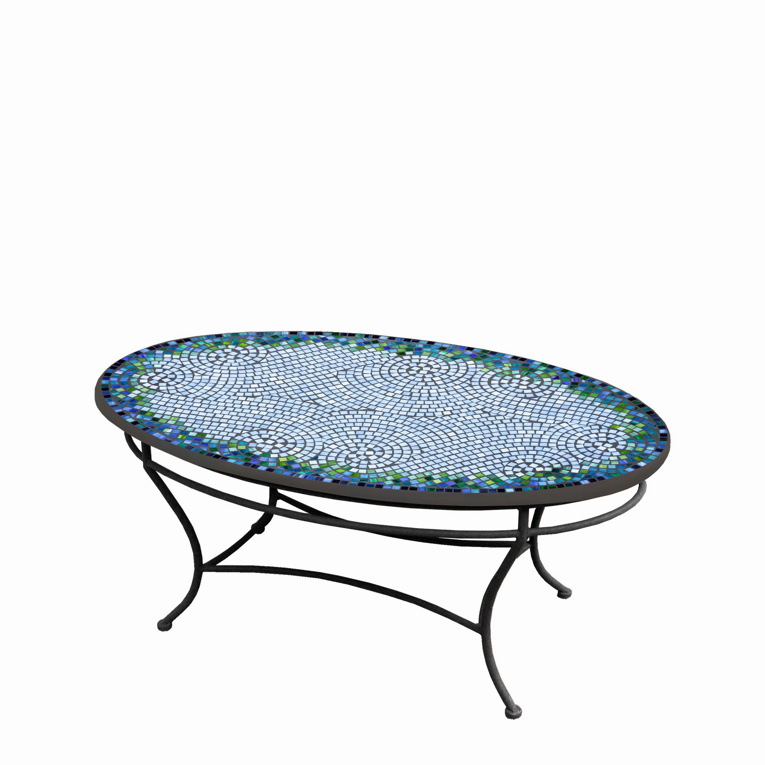 42" Oval Mosaic Stone Top Coffee Table