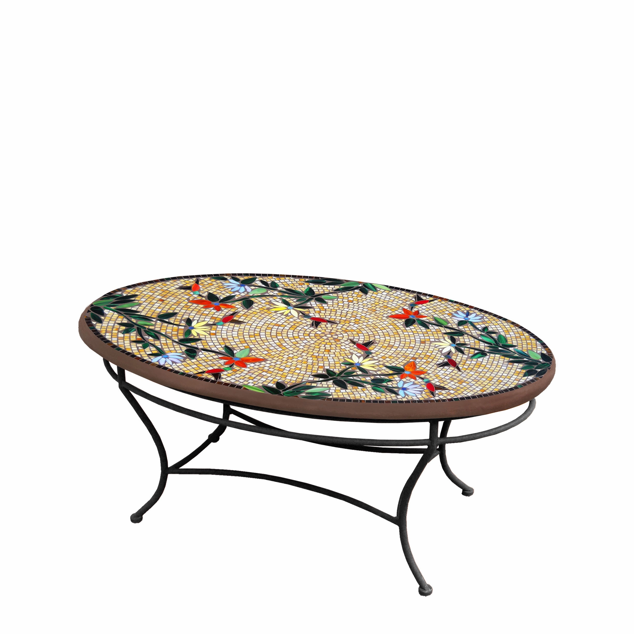 42" Oval Mosaic Stone Top Coffee Table