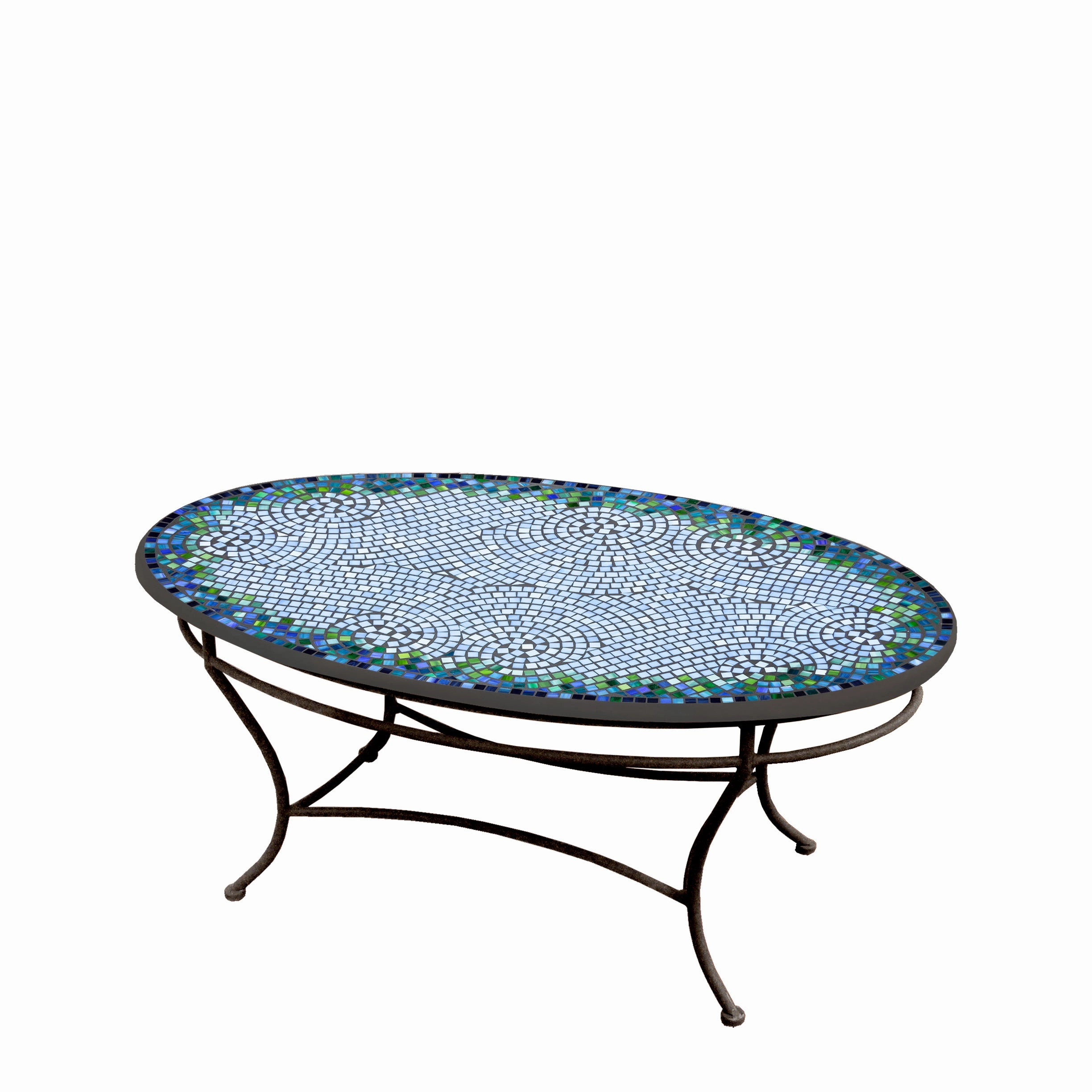 42" Oval Mosaic Stone Top Coffee Table
