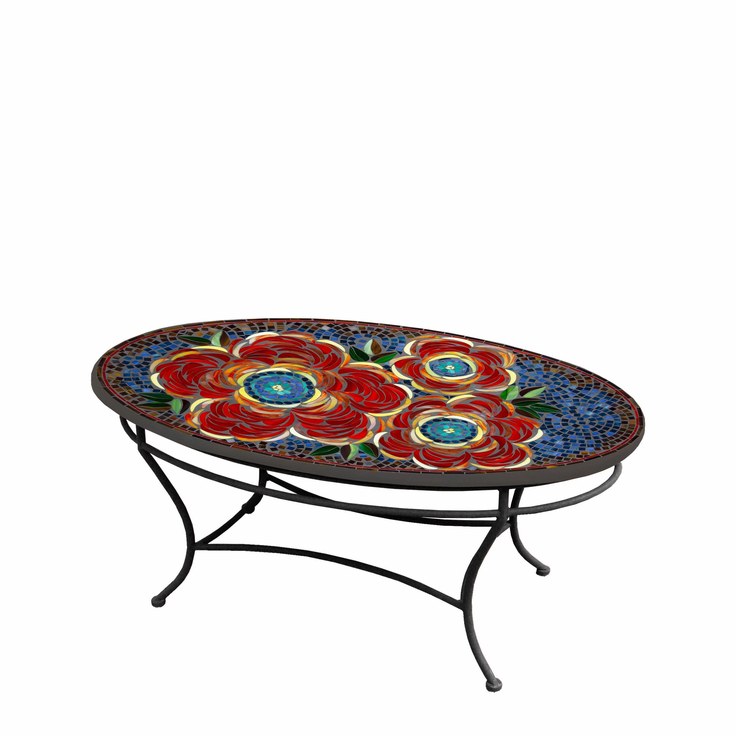 42" Oval Mosaic Stone Top Coffee Table