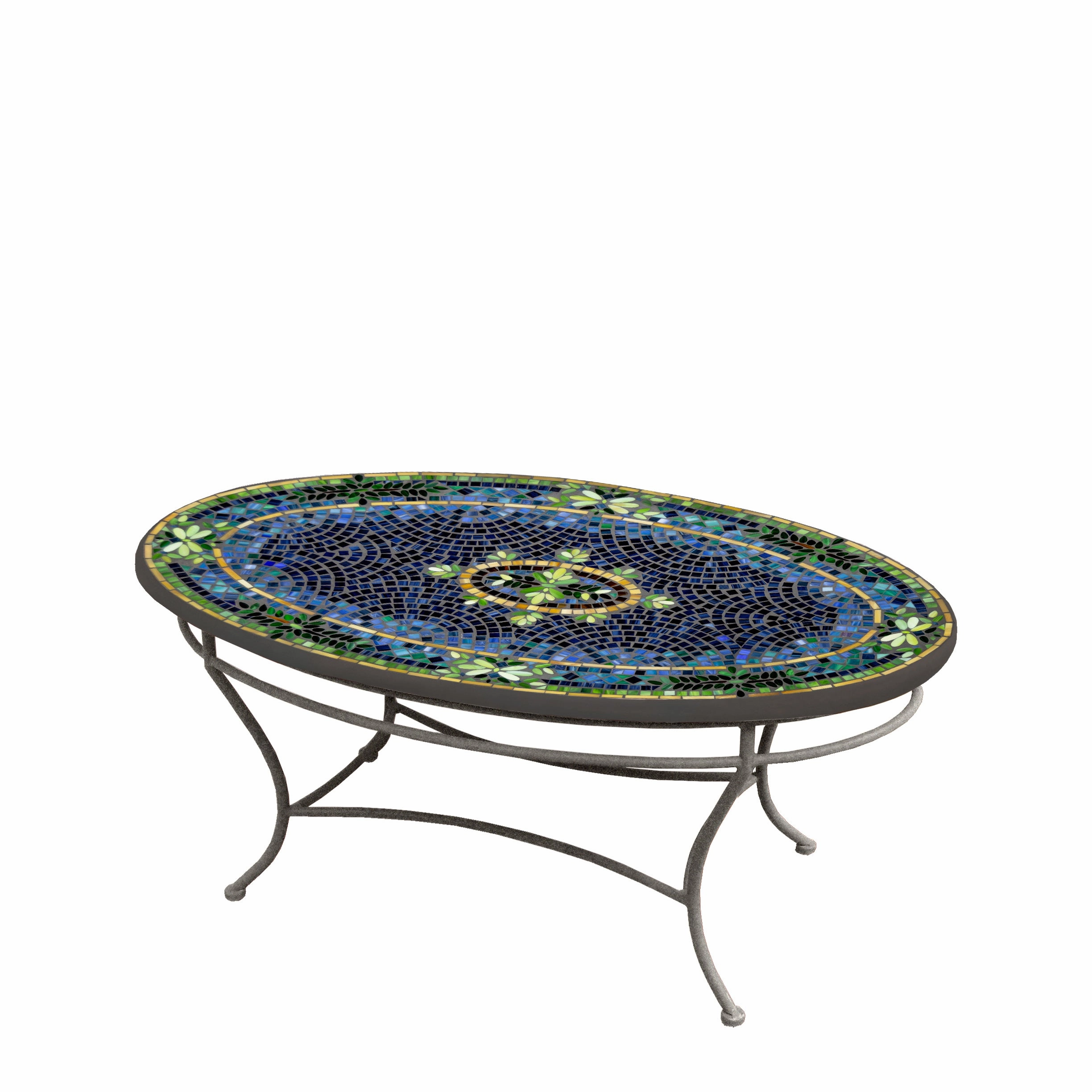 42" Oval Mosaic Stone Top Coffee Table