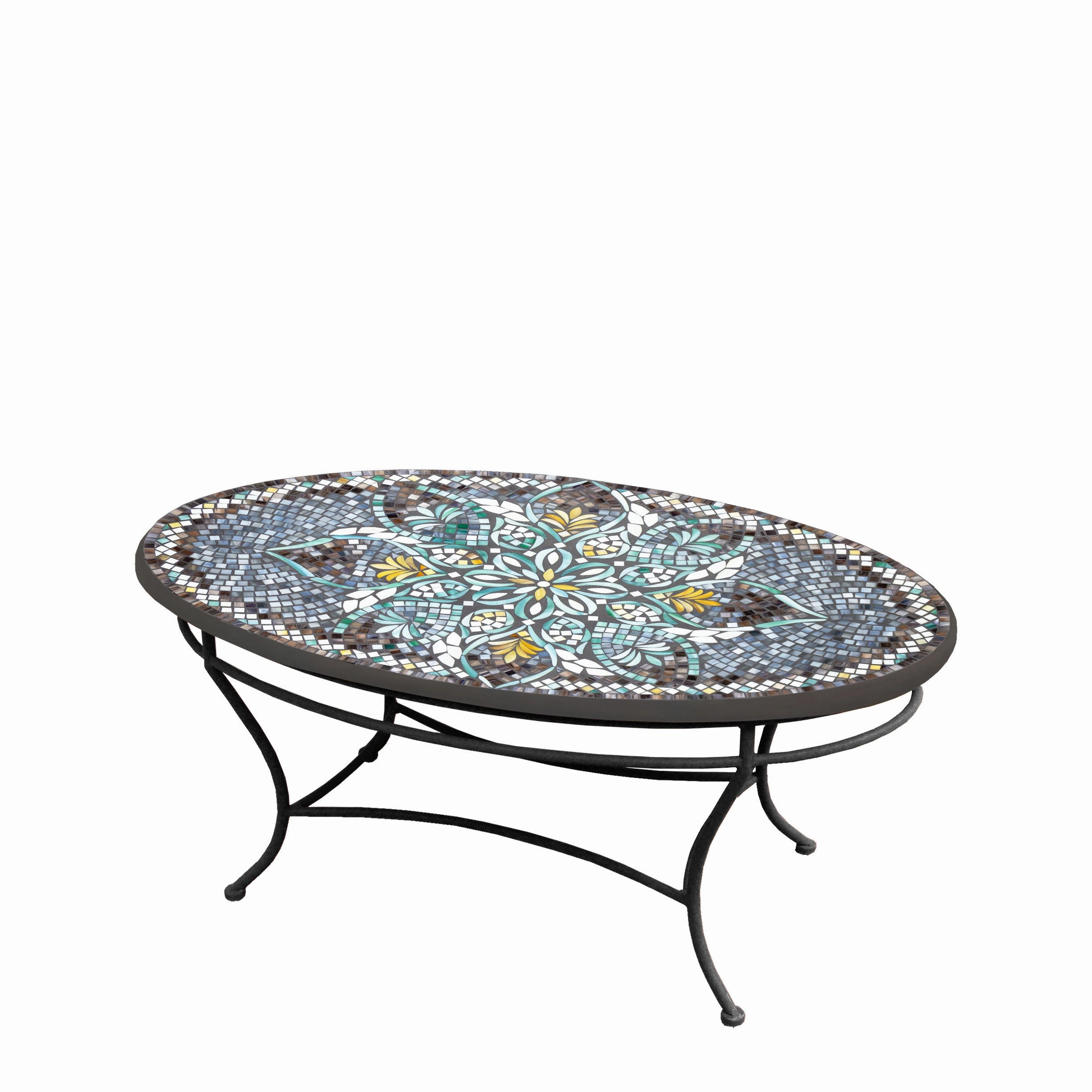 42" Oval Mosaic Stone Top Coffee Table