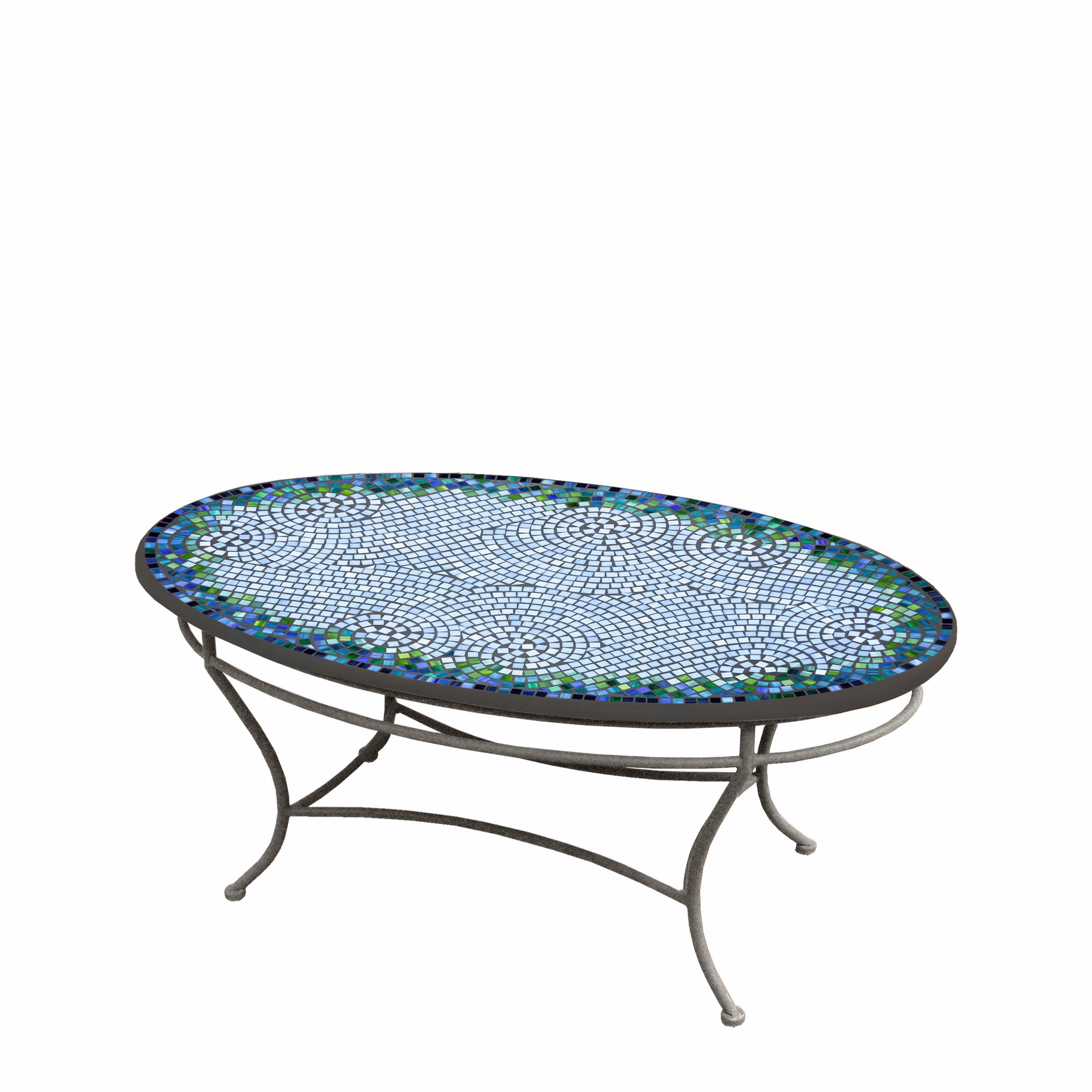42" Oval Mosaic Stone Top Coffee Table