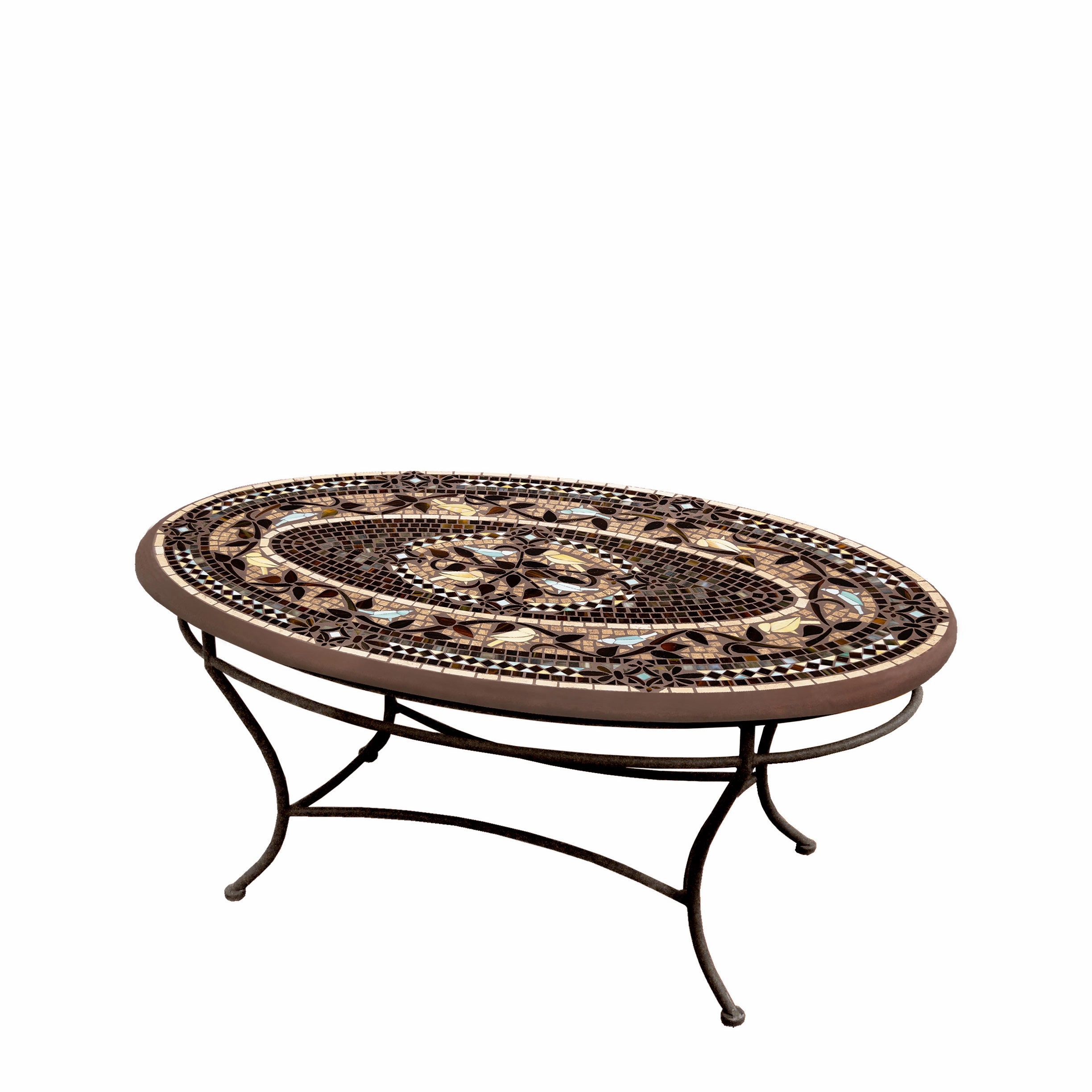42" Oval Mosaic Stone Top Coffee Table