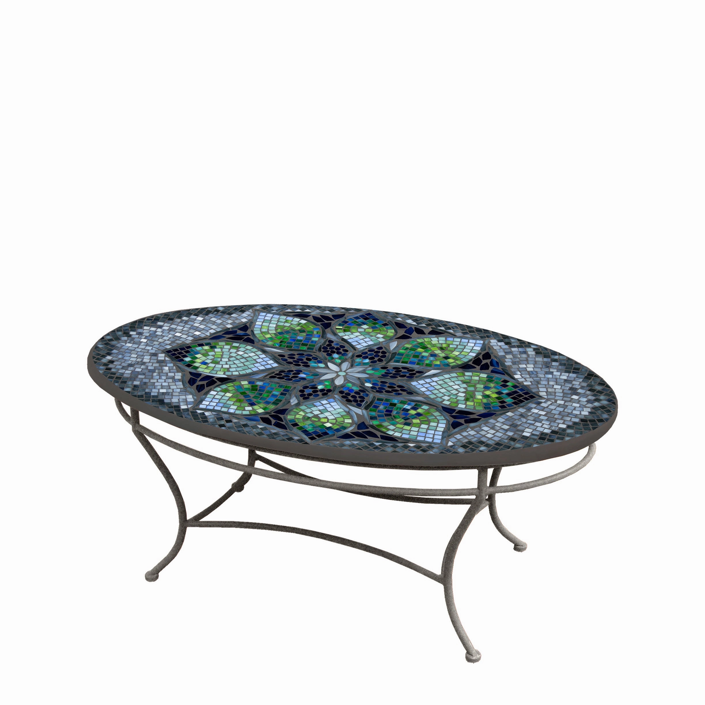 42" Oval Mosaic Stone Top Coffee Table