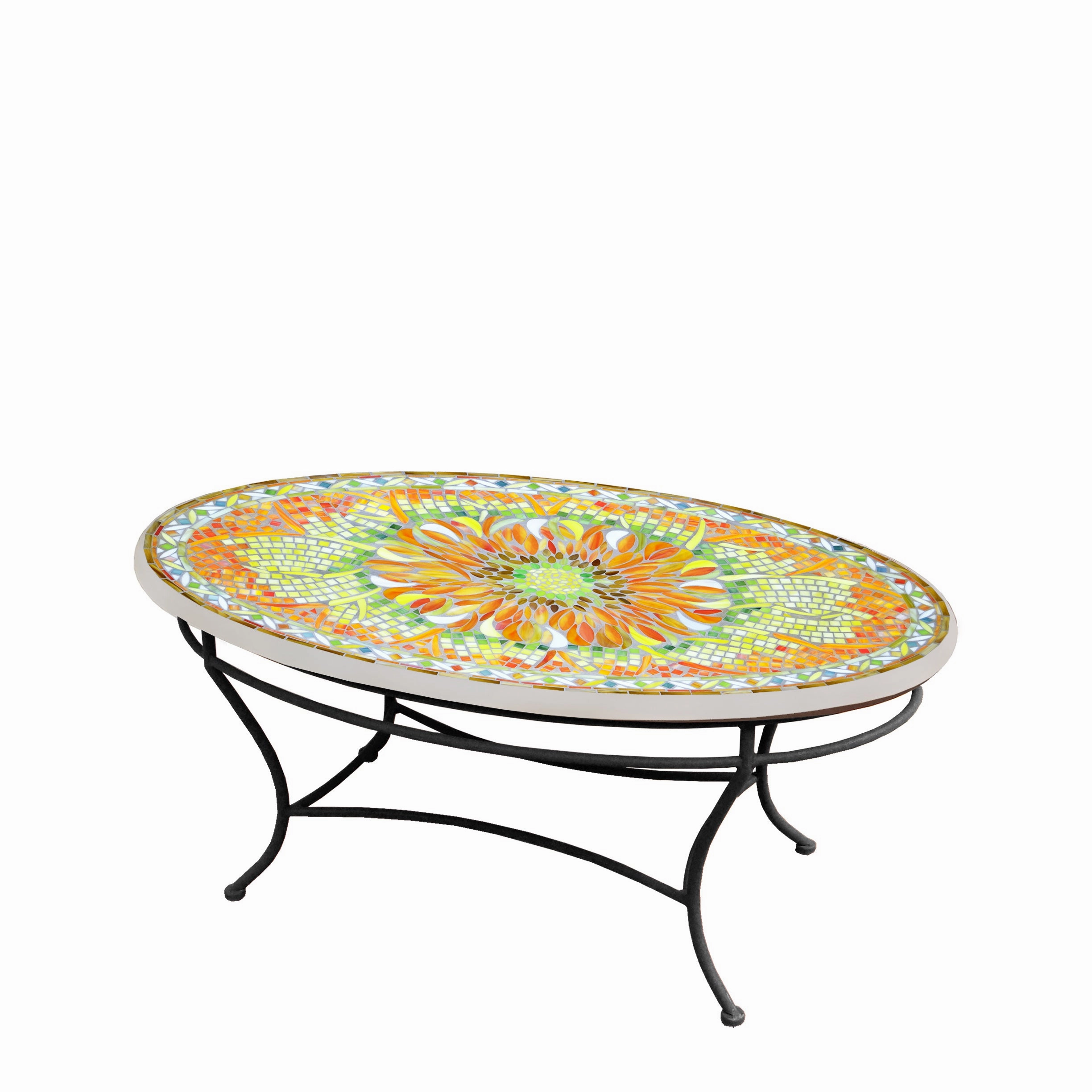 42" Oval Mosaic Stone Top Coffee Table