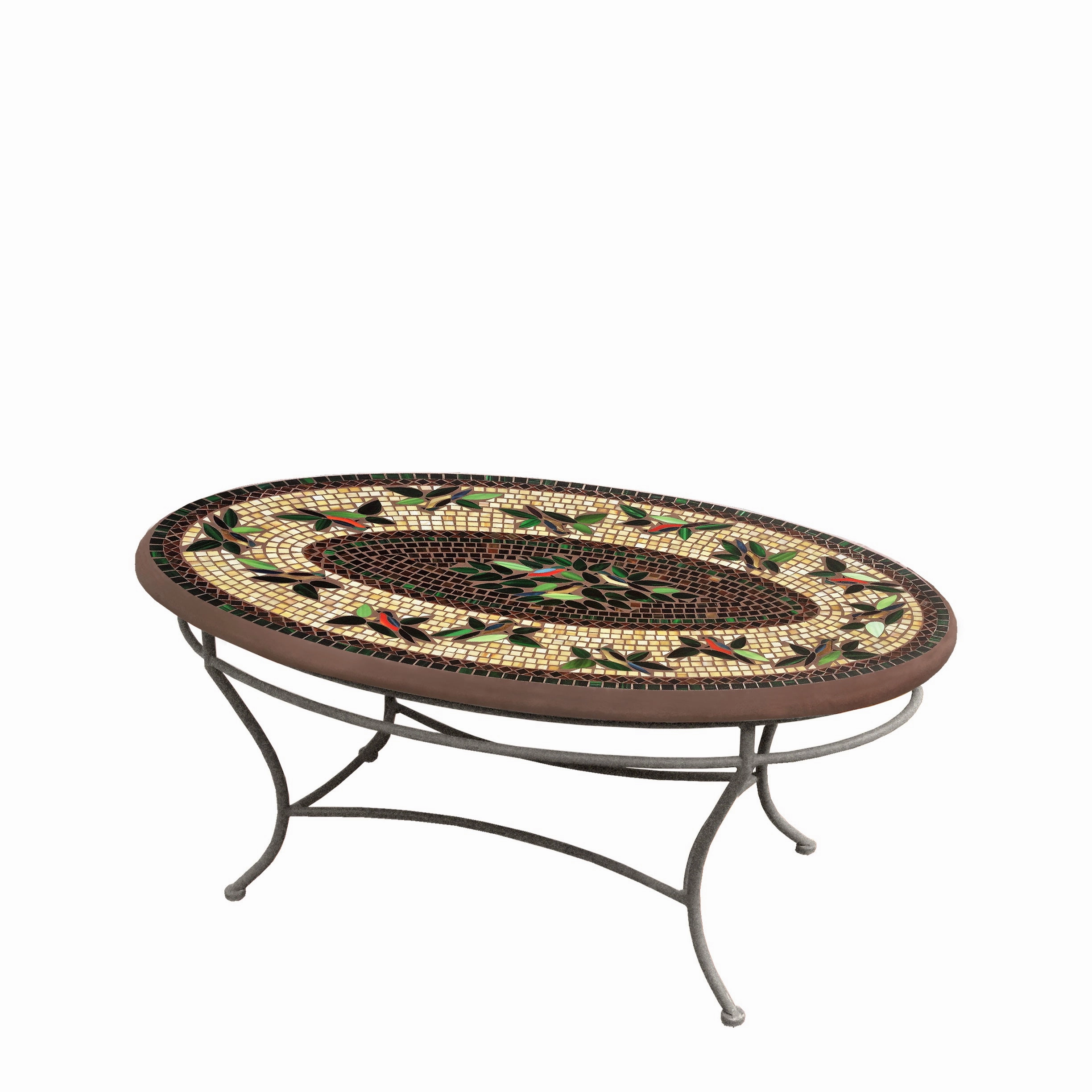 42" Oval Mosaic Stone Top Coffee Table