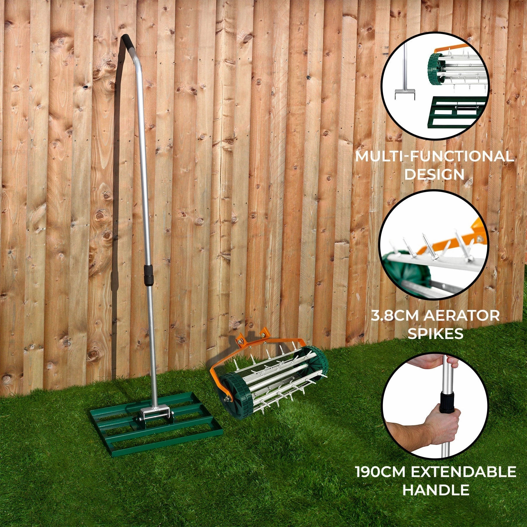 50cm Lawn Leveller & Aerator  Green