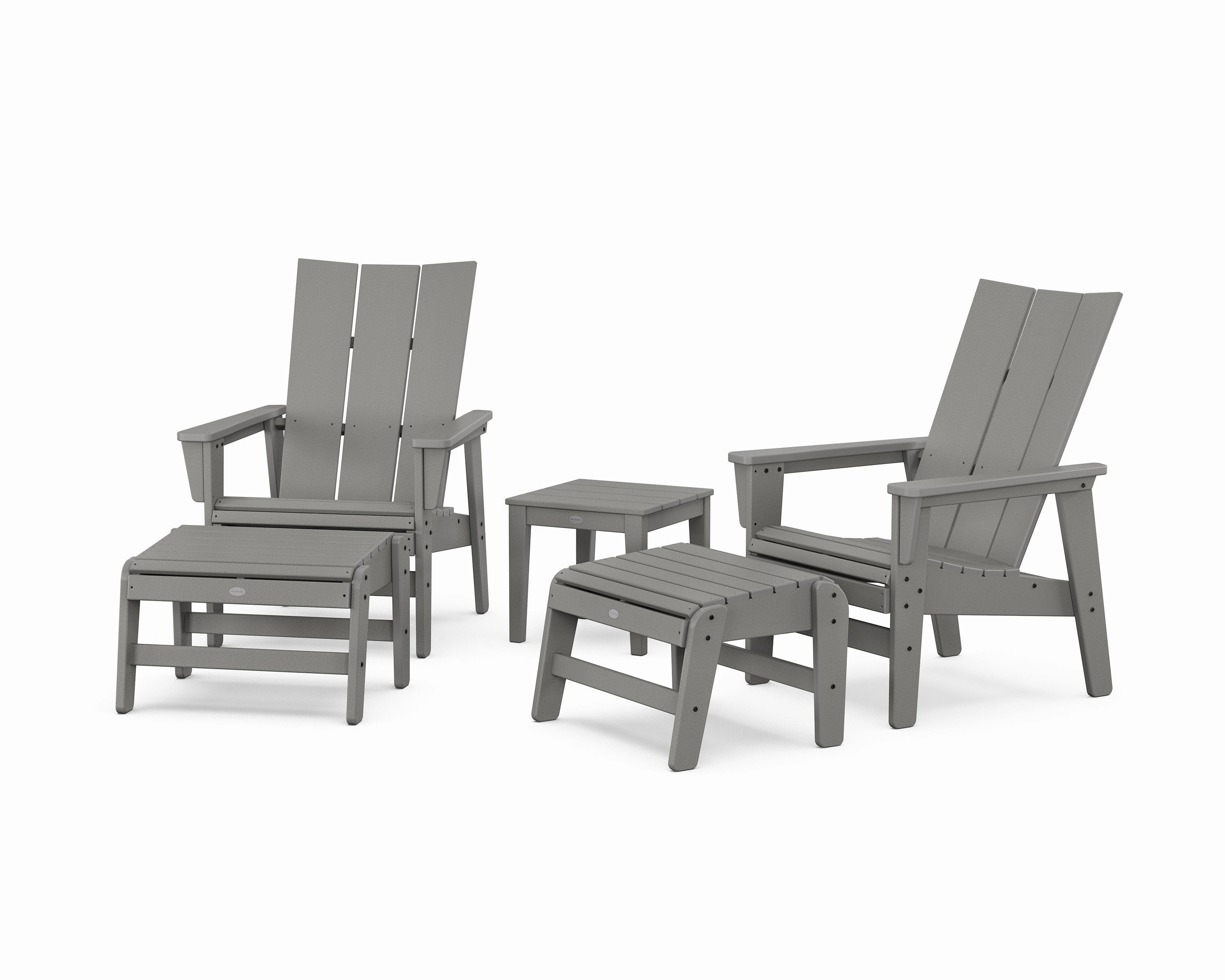 5-Piece Modern Grand Upright Adirondack Set with Ottomans and Side Tableoutdoor patio dining furniture set
