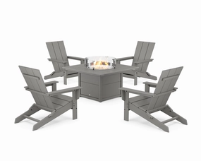 5-Piece Modern Studio Folding Adirondack Conversation Set with Fire Pit Tableoutdoor patio dining furniture set