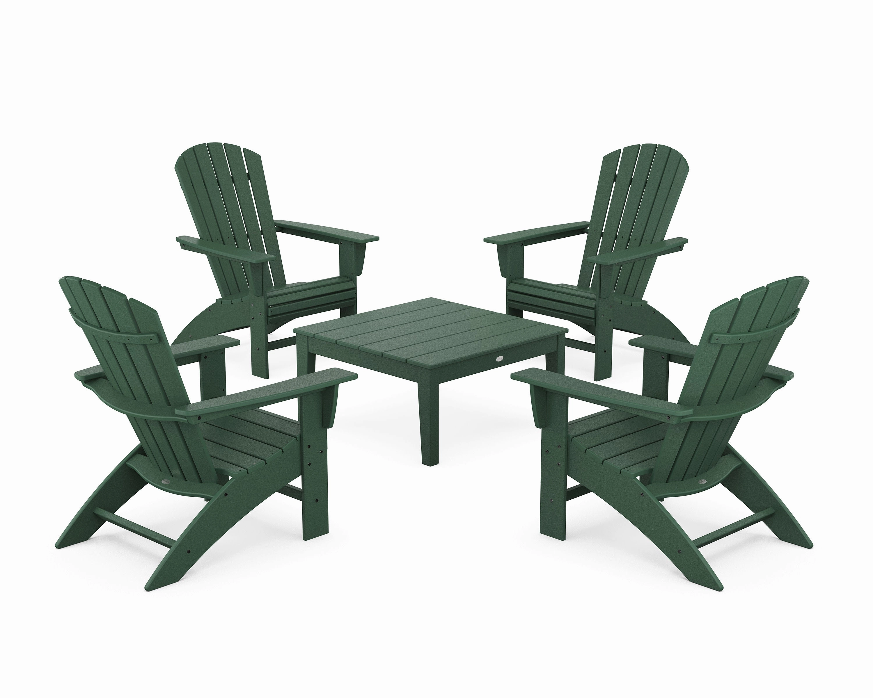 5-Piece Nautical Curveback Adirondack Chair Conversation Set with 36" Conversation Table