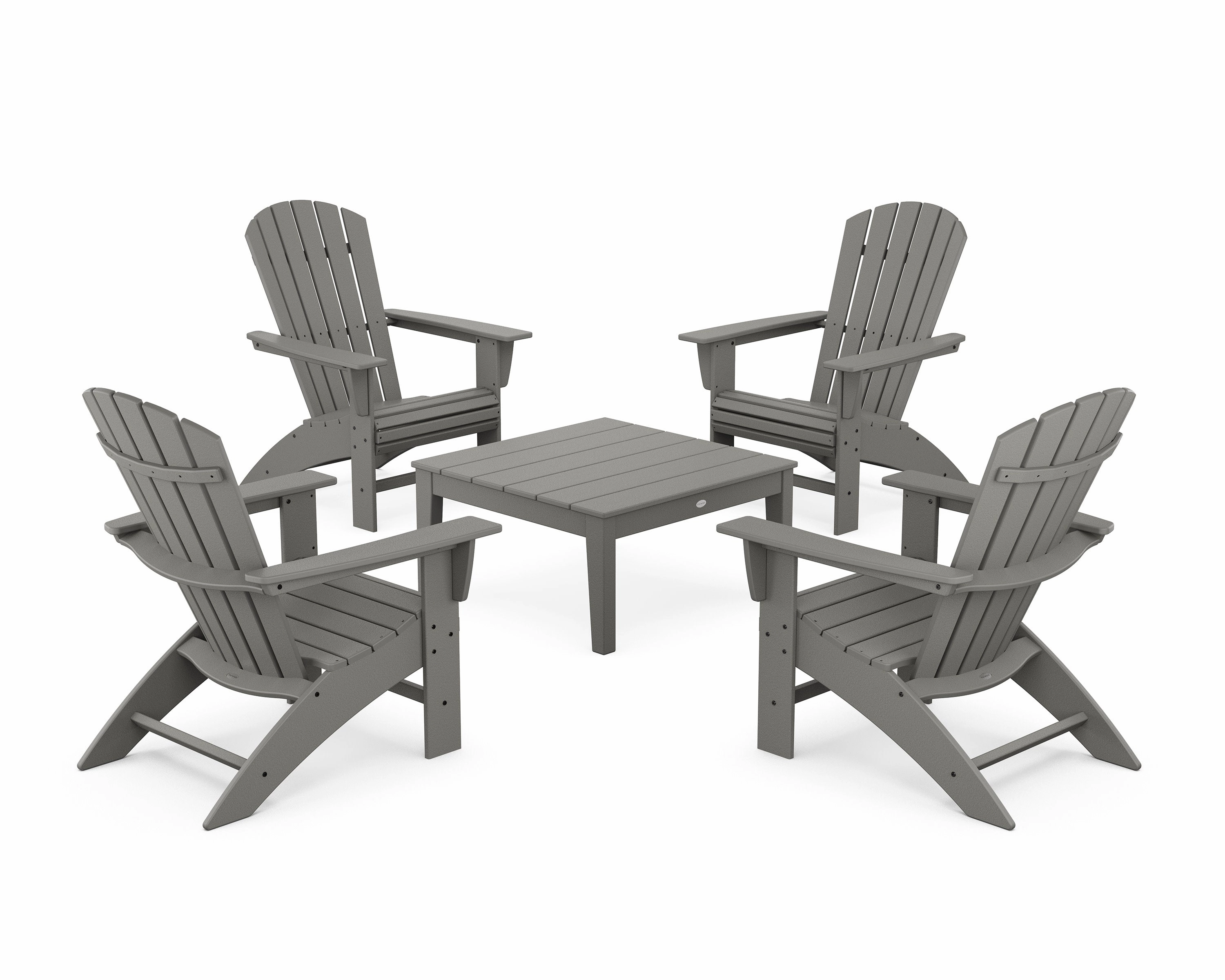 5-Piece Nautical Curveback Adirondack Chair Conversation Set with 36" Conversation Tableoutdoor patio dining furniture set