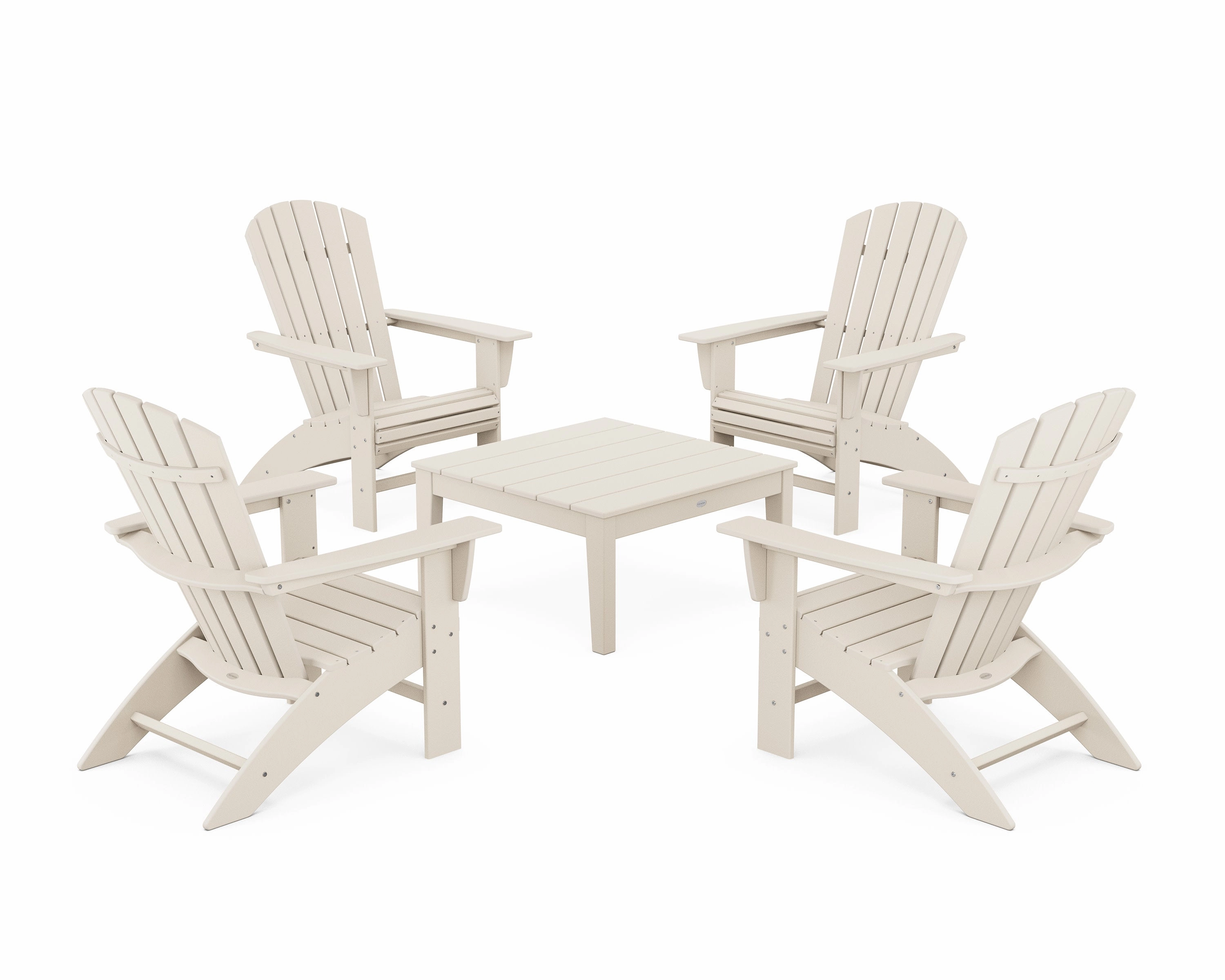 5-Piece Nautical Curveback Adirondack Chair Conversation Set with 36" Conversation Table