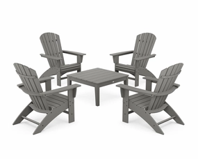 5-Piece Nautical Curveback Adirondack Chair Conversation Set with 36" Conversation Tableoutdoor patio dining furniture set