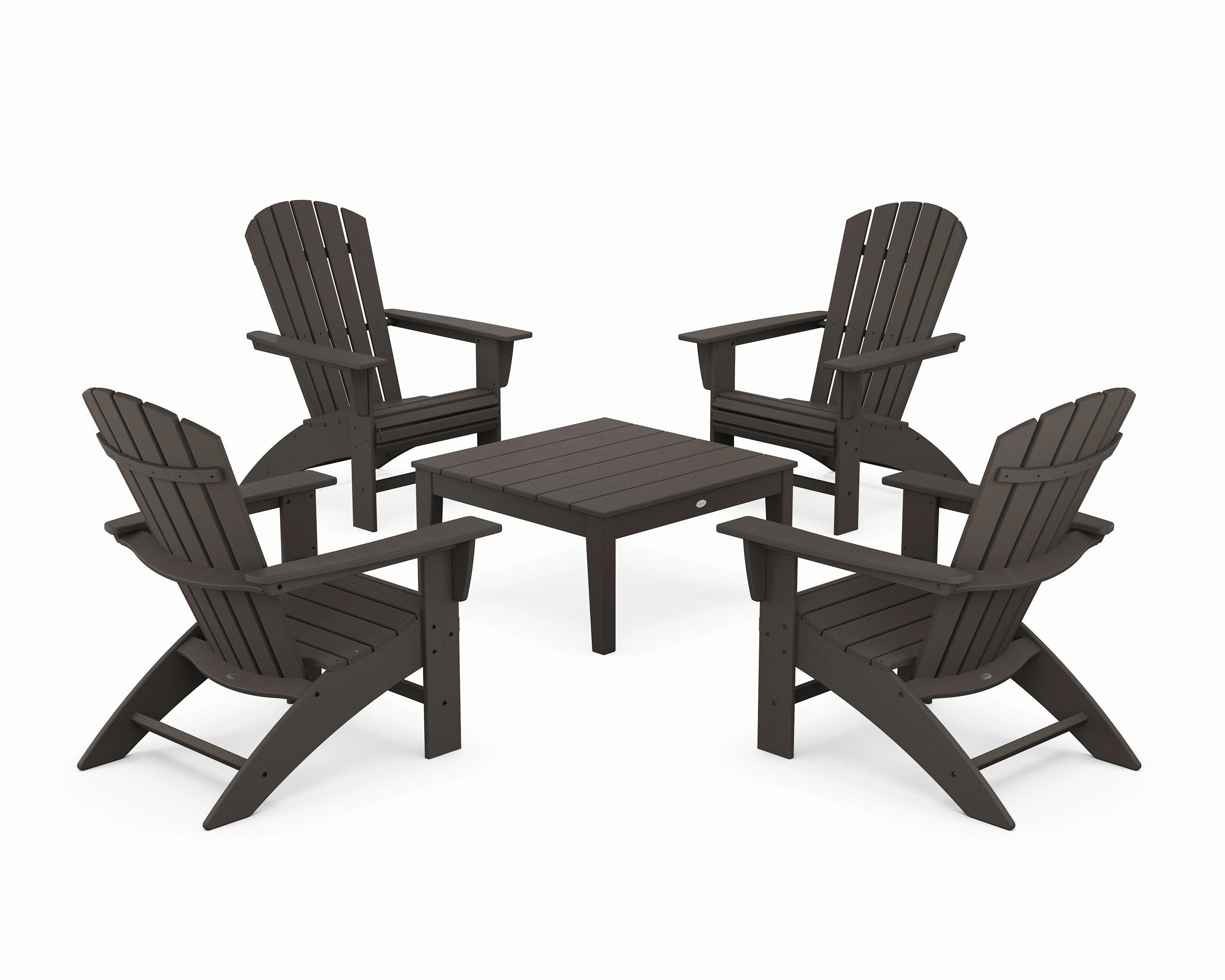 5-Piece Nautical Curveback Adirondack Chair Conversation Set with 36" Conversation Table