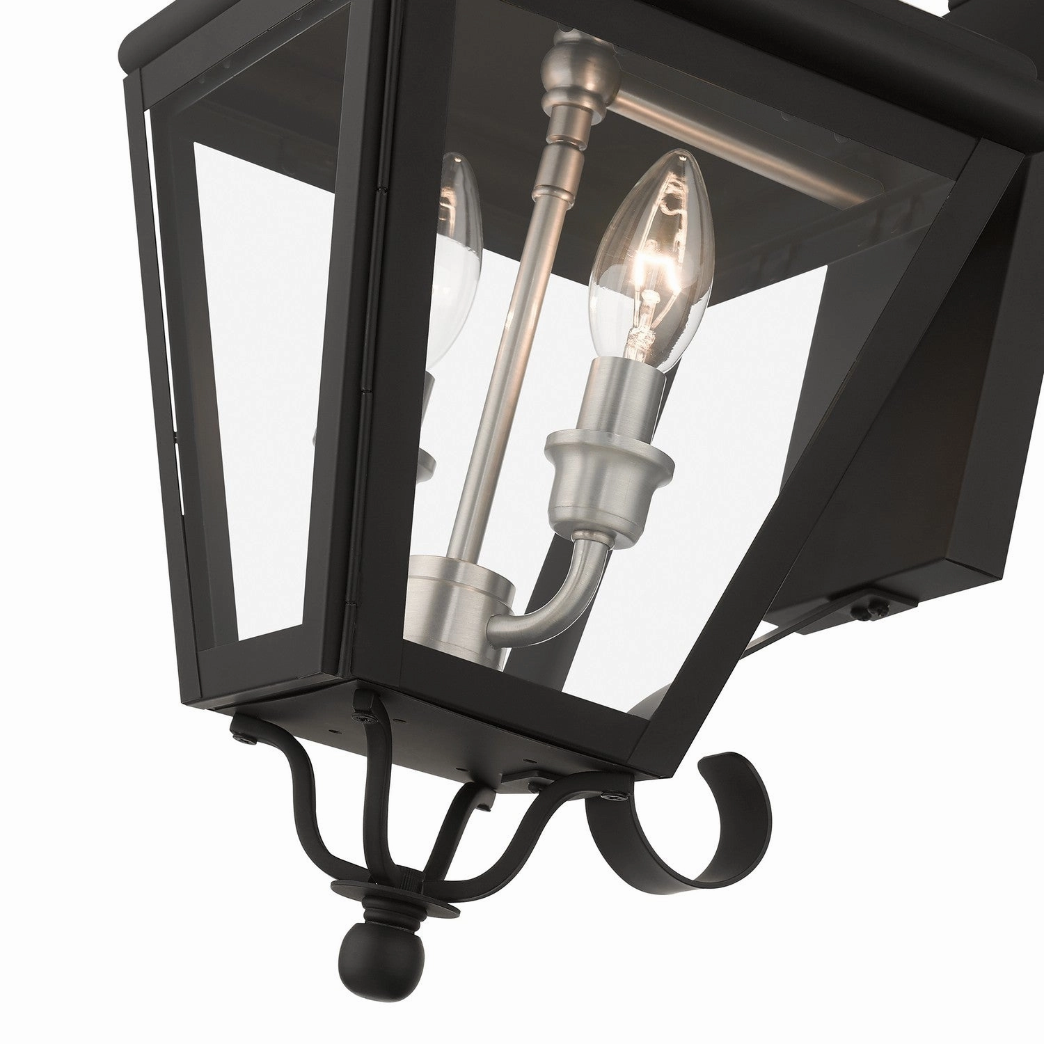 Adams Two Light Outdoor Wall Lantern Black with Brushed Nickel
