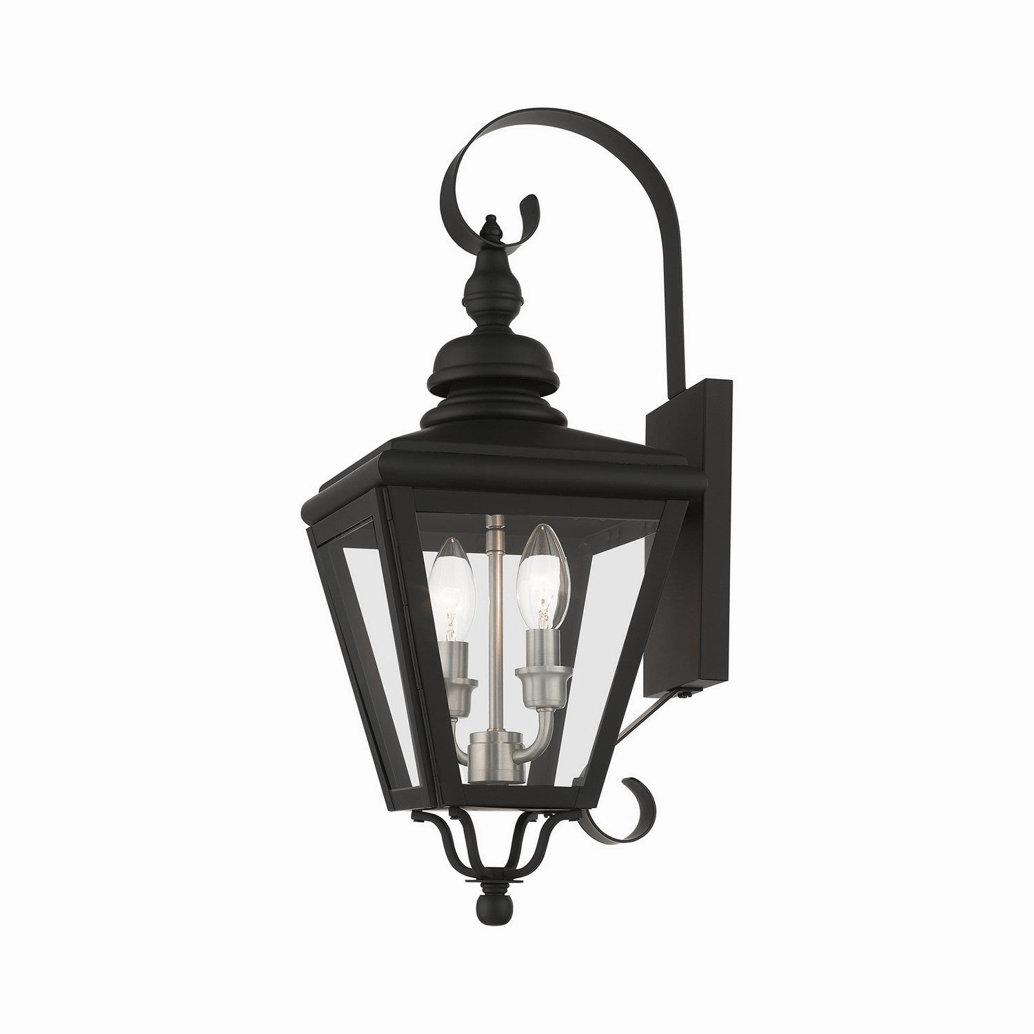 Adams Two Light Outdoor Wall Lantern Black with Brushed Nickel