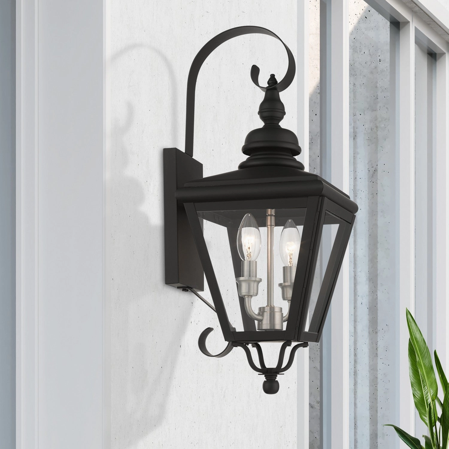 Adams Two Light Outdoor Wall Lantern Black with Brushed Nickel