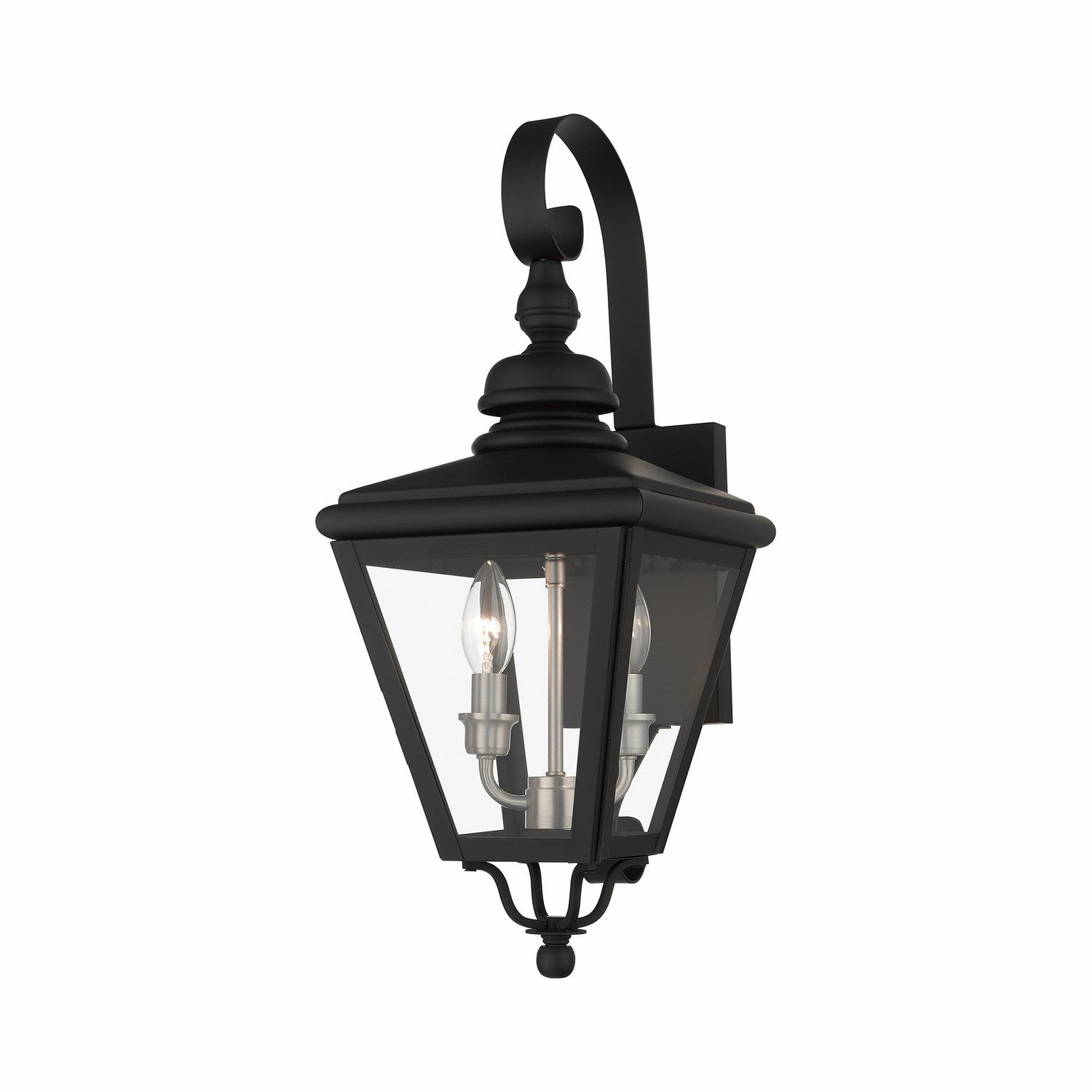 Adams Two Light Outdoor Wall Lantern Black with Brushed Nickel