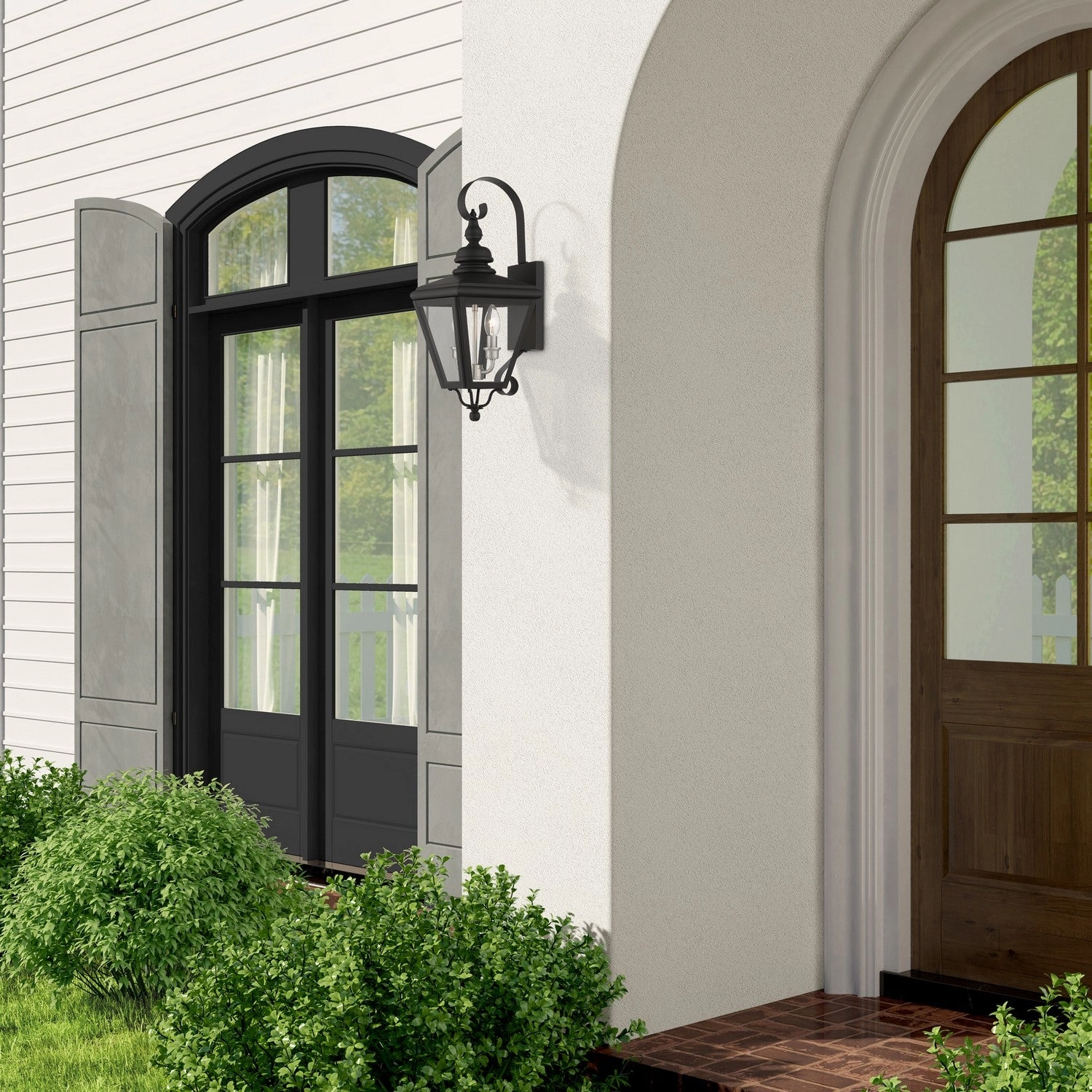 Adams Two Light Outdoor Wall Lantern Black with Brushed Nickel