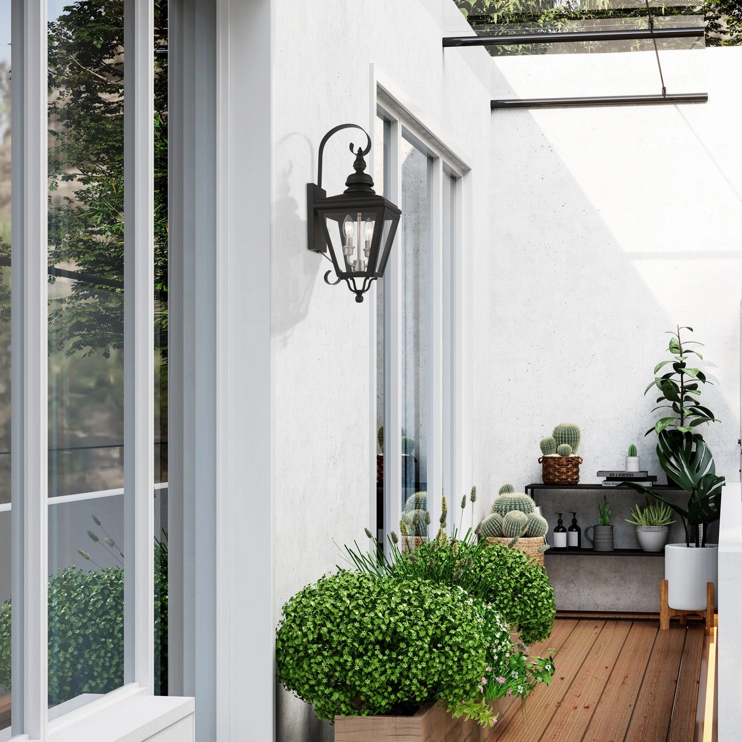 Adams Two Light Outdoor Wall Lantern Black with Brushed Nickel
