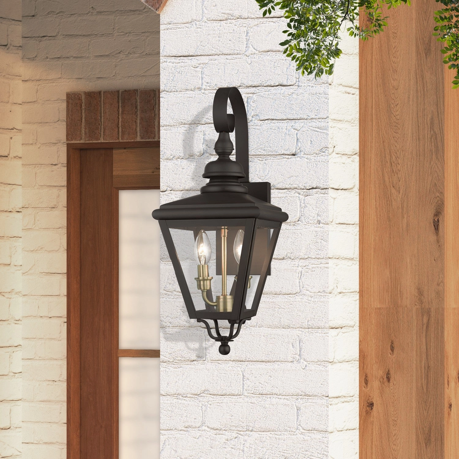Adams Two Light Outdoor Wall Lantern Bronze with Antique Brass