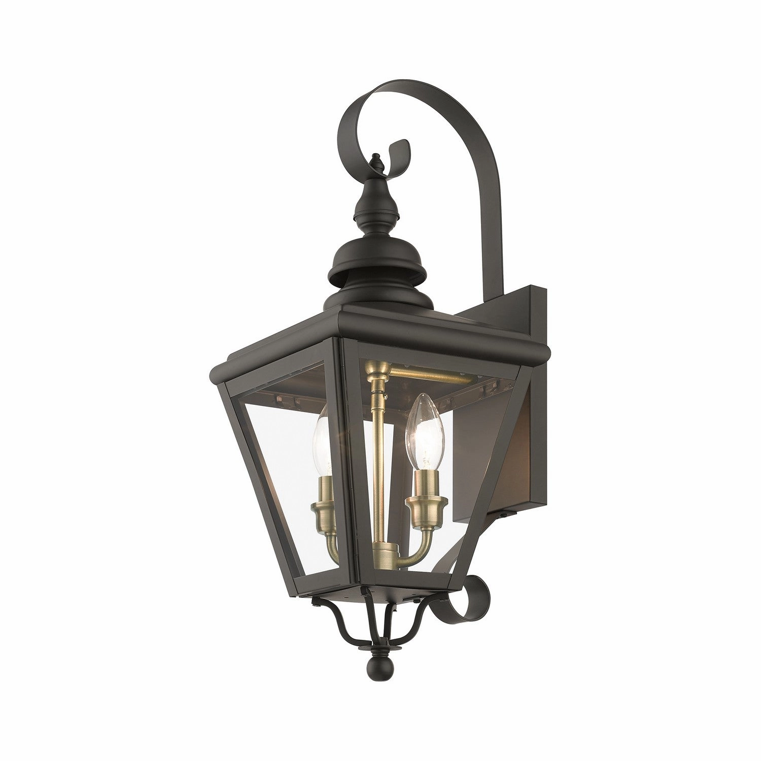 Adams Two Light Outdoor Wall Lantern Bronze with Antique Brass
