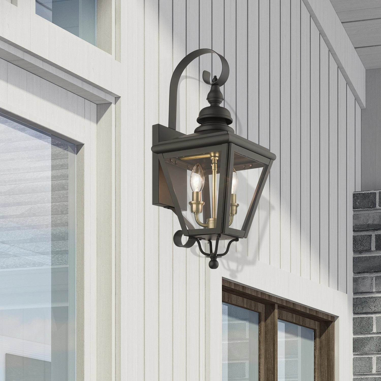 Adams Two Light Outdoor Wall Lantern Bronze with Antique Brass