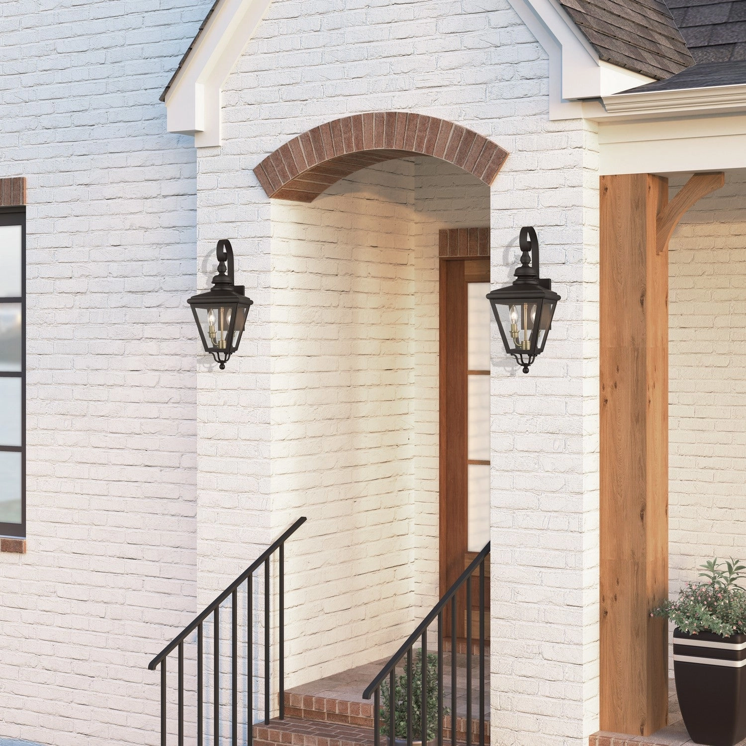 Adams Two Light Outdoor Wall Lantern Bronze with Antique Brass