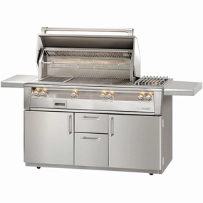 Alfresco ALXE 56-Inch Freestanding Gas Deluxe Grill With Sear Zone, Rotisserie, And Side Burner compact BBQ grill for small spaces