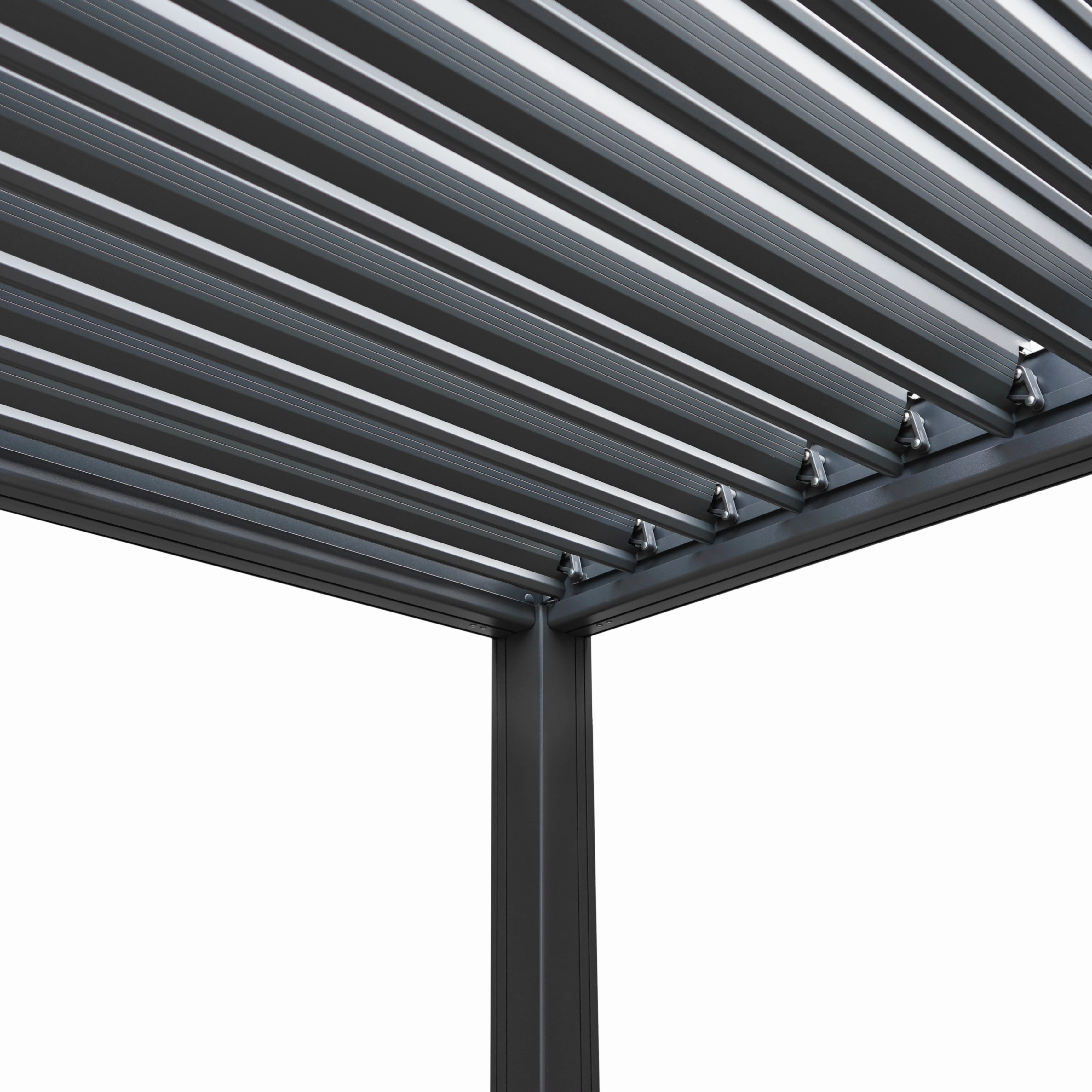 Aluminium Pergola With Anthracite Blinds & 2 Shutter Panels - 3m x 3m