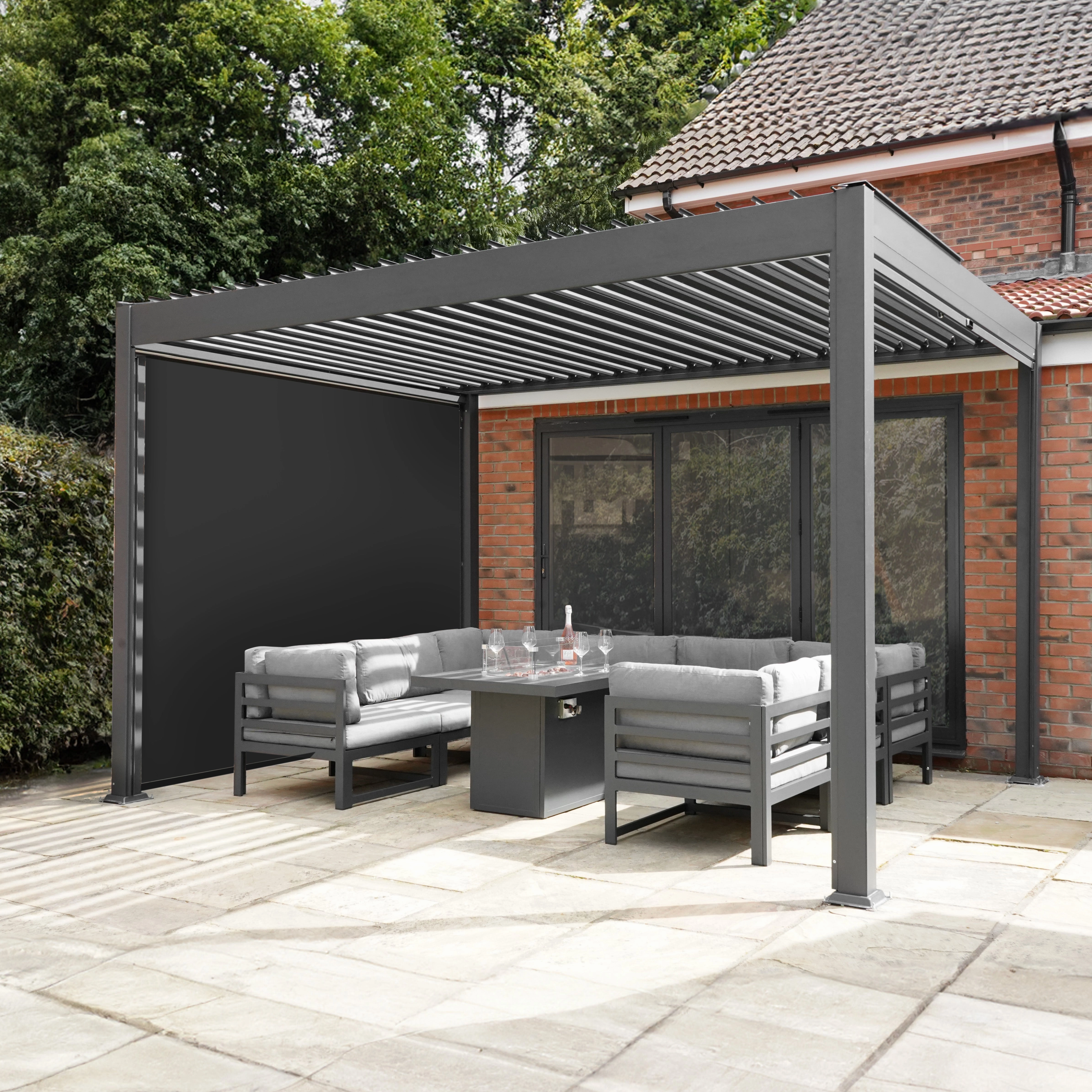 Aluminium Pergola With Anthracite Blinds & LED Lights - 3m x 4m