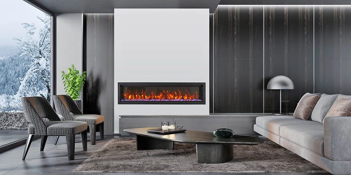 Amantii Symmetry Bespoke 88-inch Electric Fireplace SYM-88-BESPOKEstone-look outdoor patio fireplace