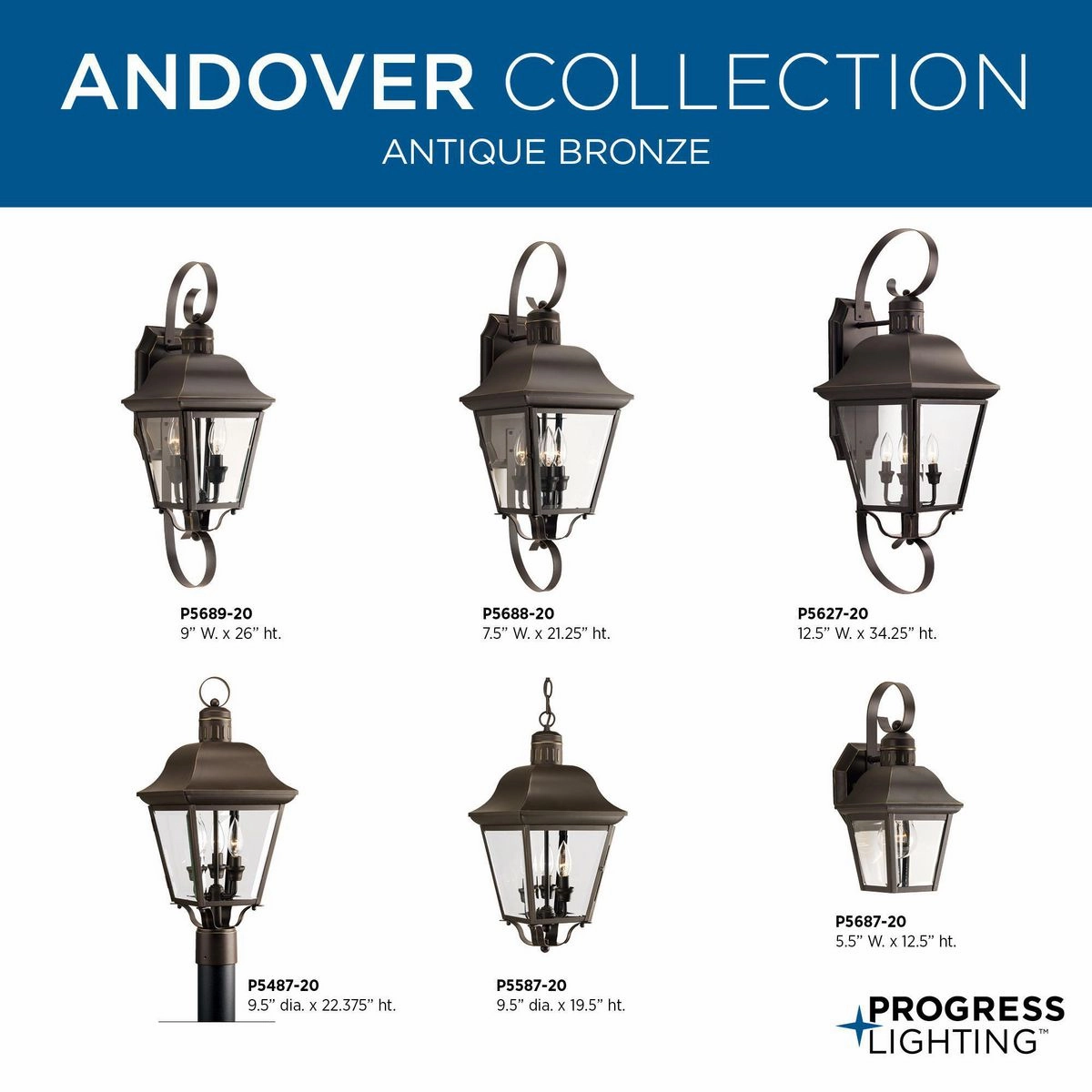 Andover Two Light Wall Lantern Antique Bronze
