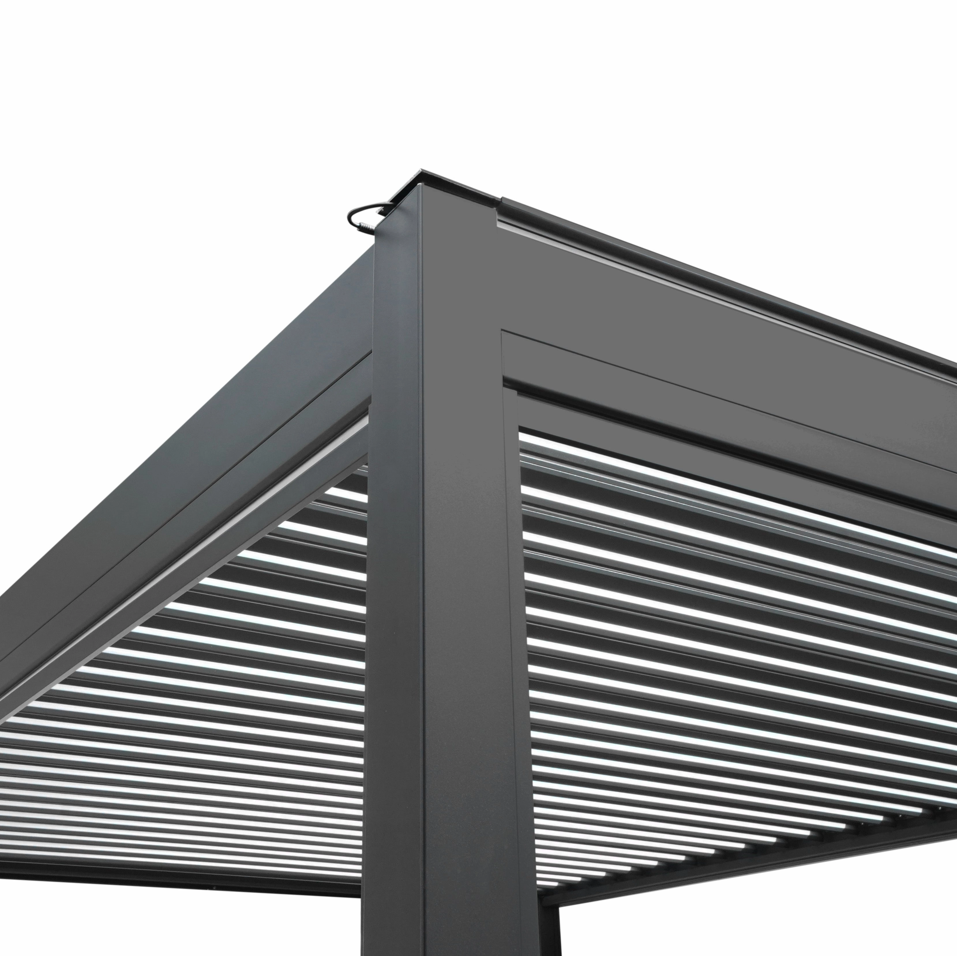 Anthracite Aluminium Pergola With White Blinds, 2 x Side Panels & LED Lights - 3m x 3m