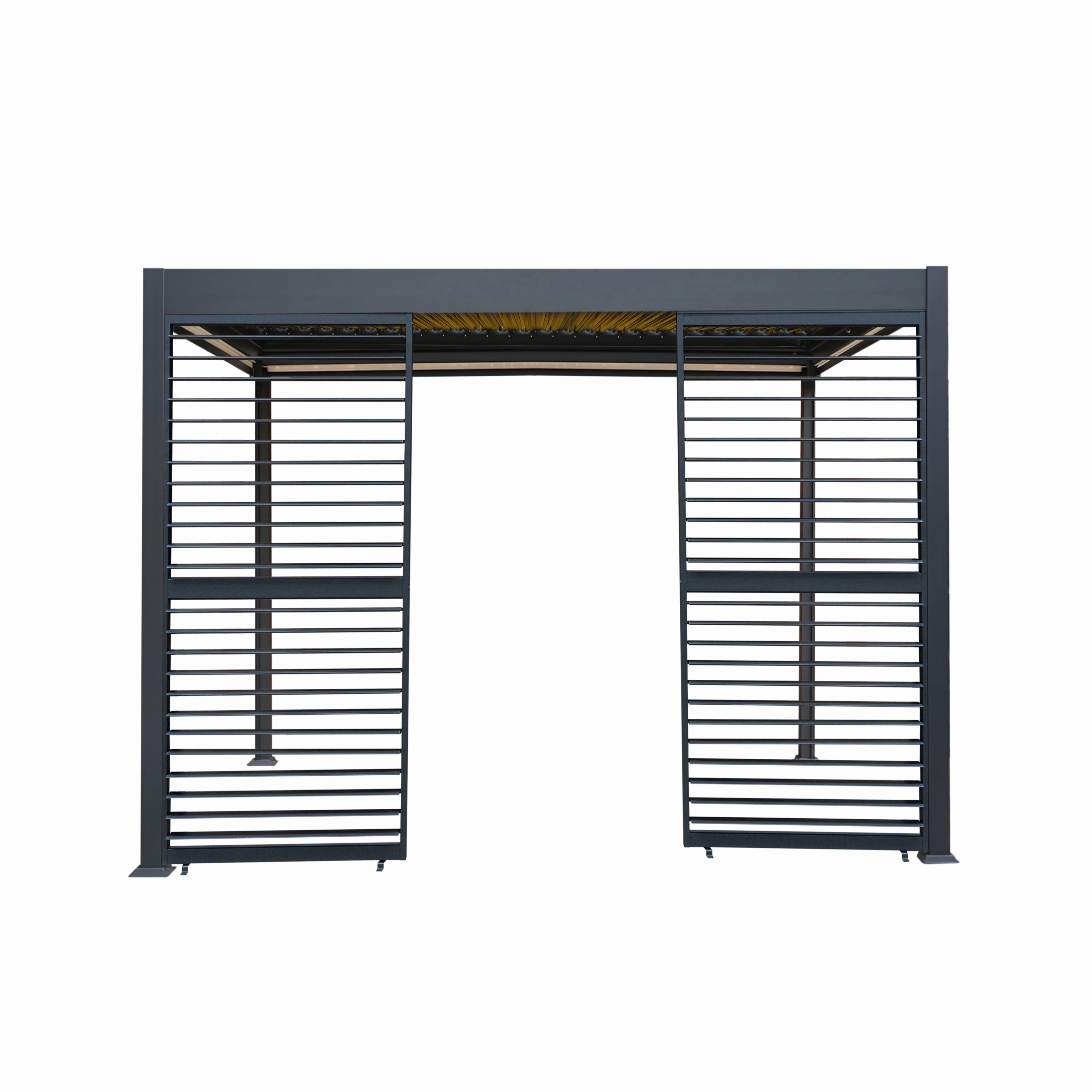 Anthracite Aluminium Pergola With White Blinds, 2 x Side Panels & LED Lights - 3m x 3m