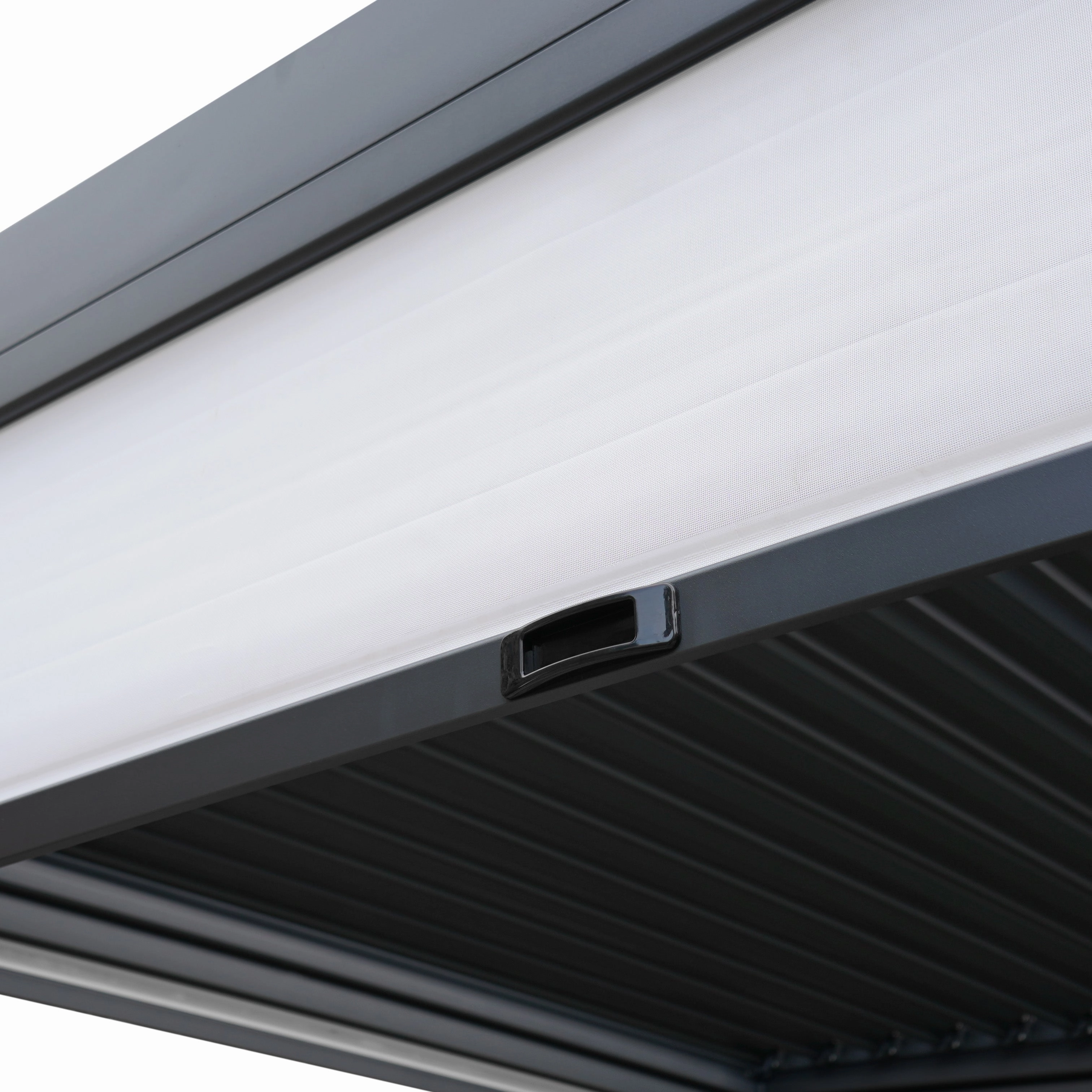Anthracite Aluminium Pergola With White Blinds, 2 x Side Panels & LED Lights - 3m x 3m